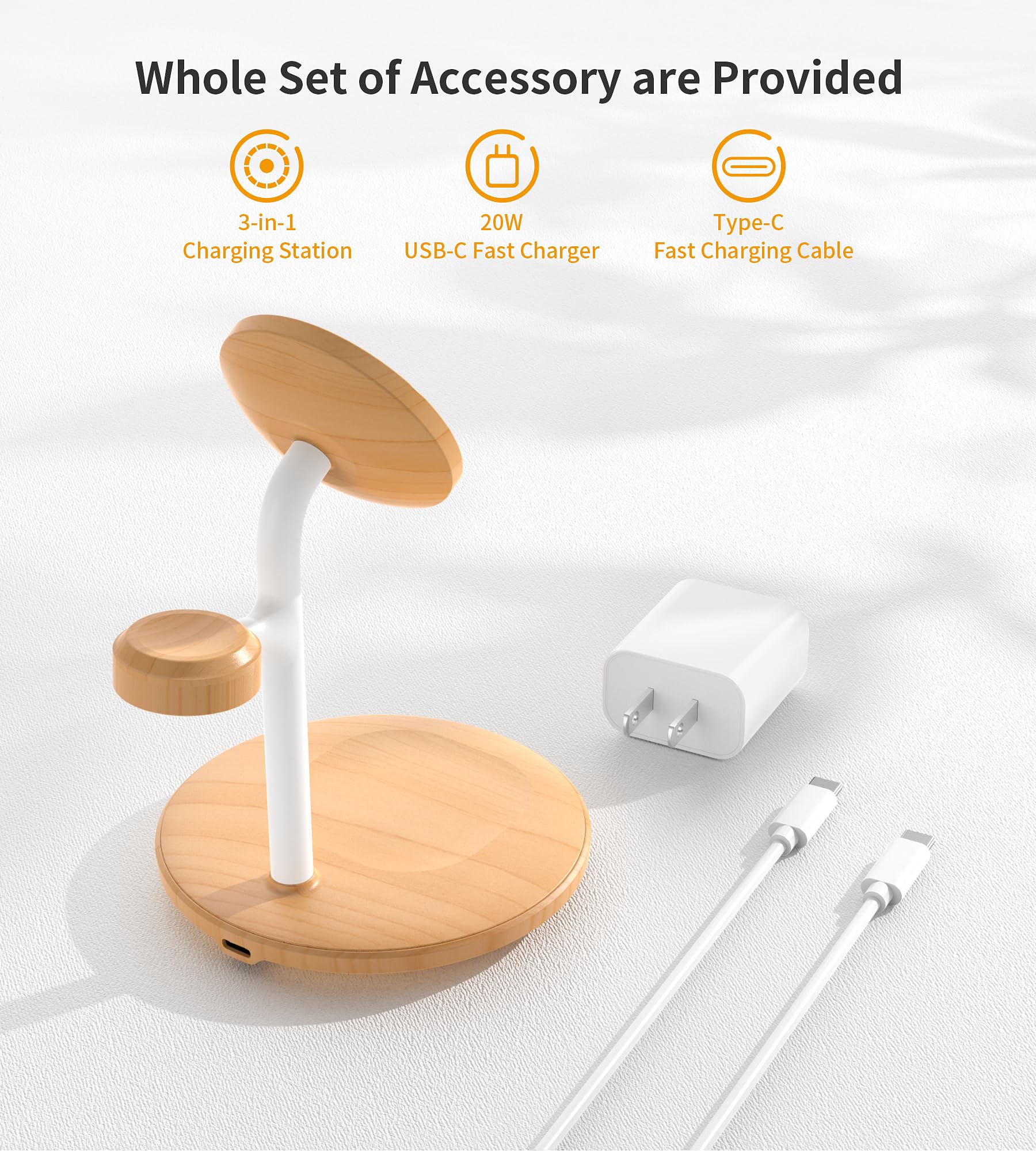 XooFly 3 in 1 Wireless Charging Station for Apple Devices, Fast Wireless Mag-Safe Charger Stand with 20W Adapter for iPhone 17/16 15 14 13 12 Pro Max/Pro/Plus/Air/Mini, iWatch, AirPods (Black)