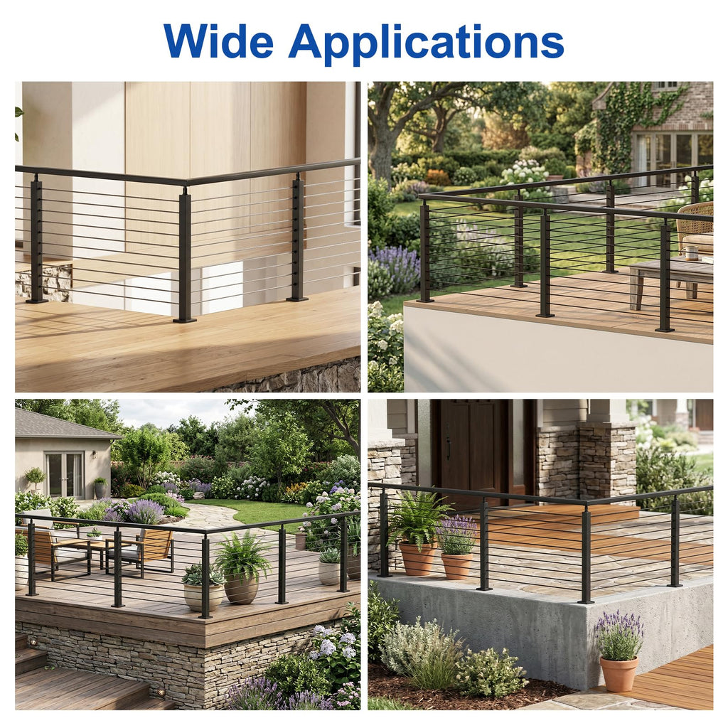 BLIKA 36" Cable Railing Corner Post, 304 Stainless Steel, 2-Side Drilled Adjustable Top Corner Post, Surface Mount Matte Black Cable Railing System Corner Post
