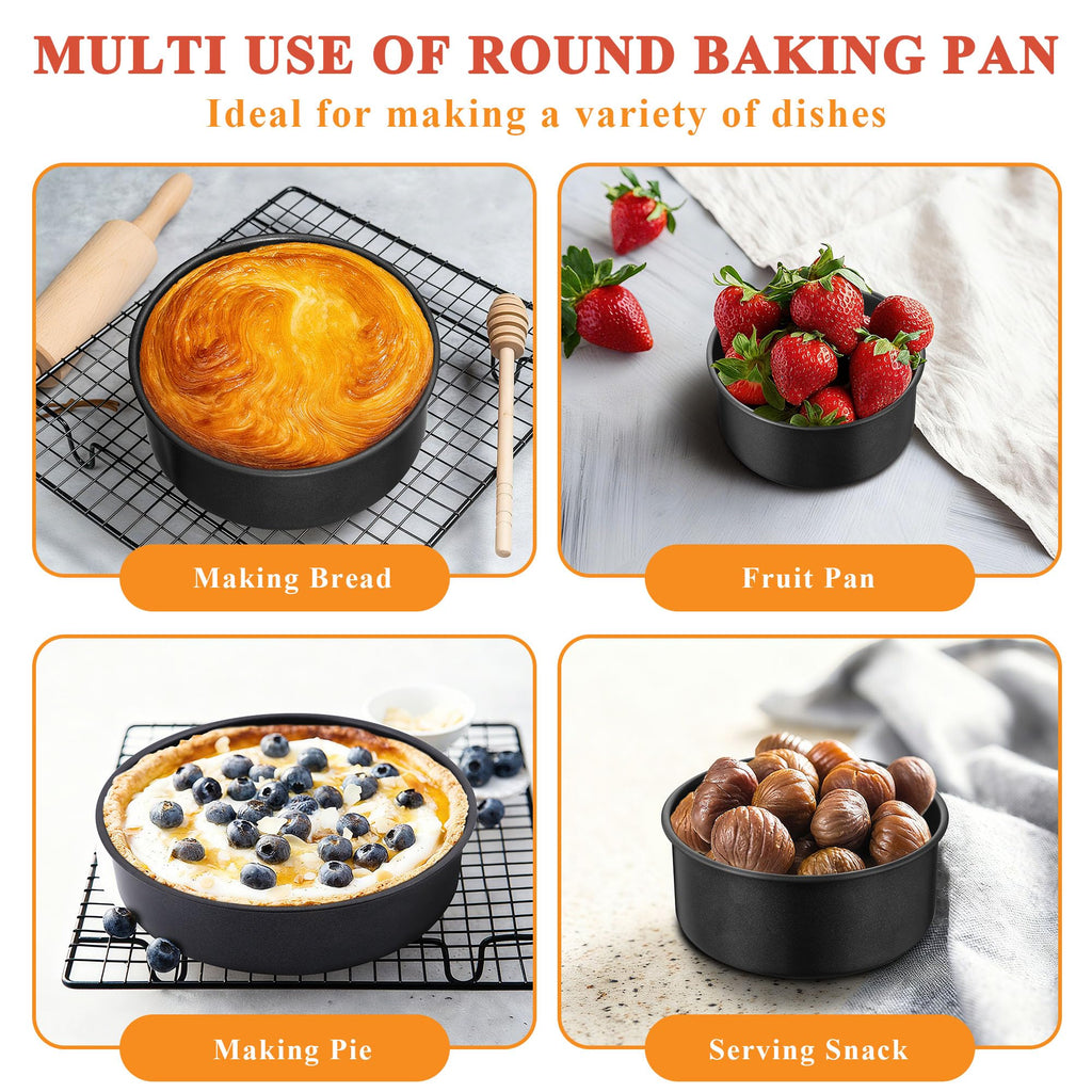 E-far 4 Inch Cake Pan Set of 3, Nonstick Stainless Steel Mini Round Cake Pans Tin, Small Size for Baking Smash Cakes/Cheesecake, Stainless Steel Core & Non-toxic Coating, Straight Side & 2 Inch Deep