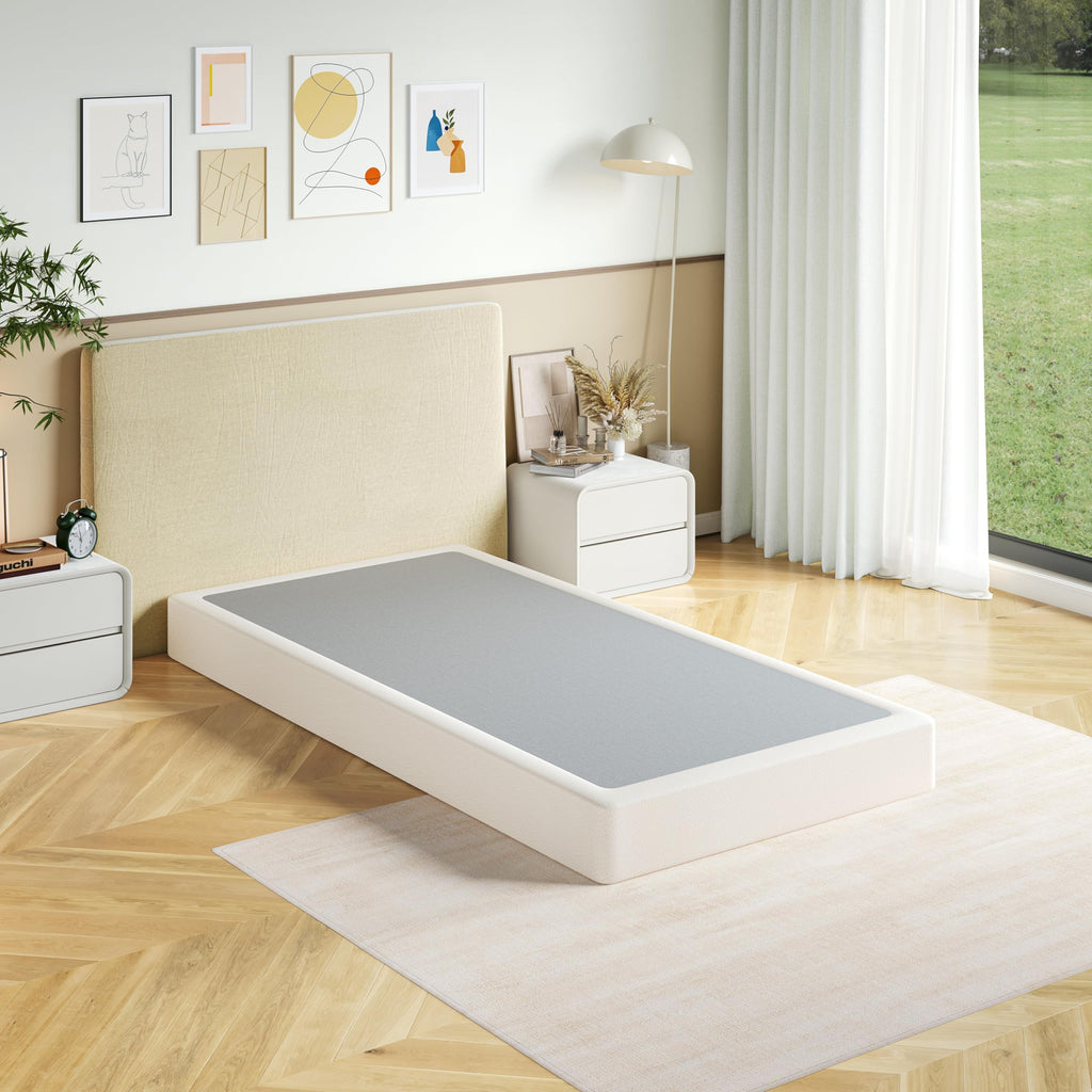 HUEIIS Box Spring Twin Size, 7 Inch Low Profile Metal Frame Mattress Foundation, 3000 lbs Heavy Duty Boxspring with Fabric Cover, Easy Assembly, Noise Free, Non-Slip