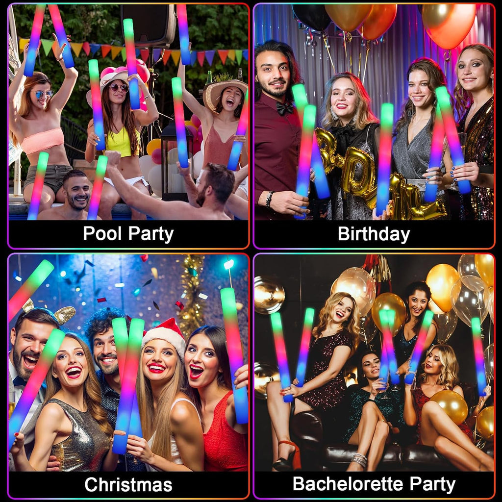 32 PCS LED Foam Glow Sticks Bulk, Glow in The Dark Party Supplies with 3 Modes Colorful Flashing, Glow Sticks Bulk Party Pack for Wedding, Concert, Raves, Events, Birthday