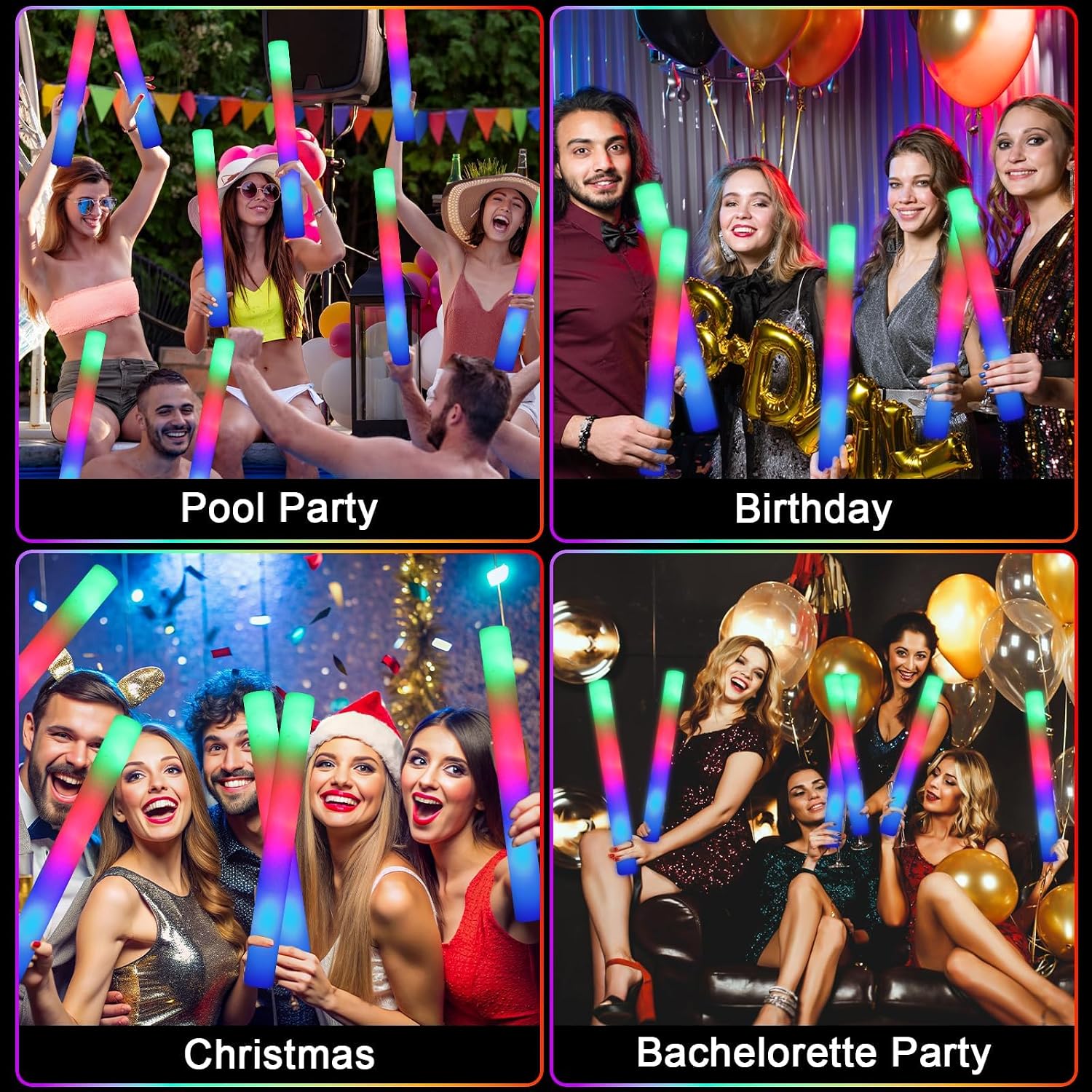 32 PCS LED Foam Glow Sticks Bulk, Glow in The Dark Party Supplies with 3 Modes Colorful Flashing, Glow Sticks Bulk Party Pack for Wedding, Concert, Raves, Events, Birthday