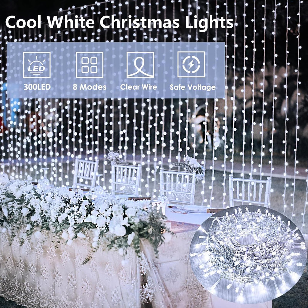 Connectable 100 LED String Lights Indoor Outdoor, 33FT Warm White Christmas Lights Waterproof, 13 Modes with Timer, Twinkle Fairy Lights Plug in Clear Wire for Christmas Tree, Bedroom, Classroom Decor