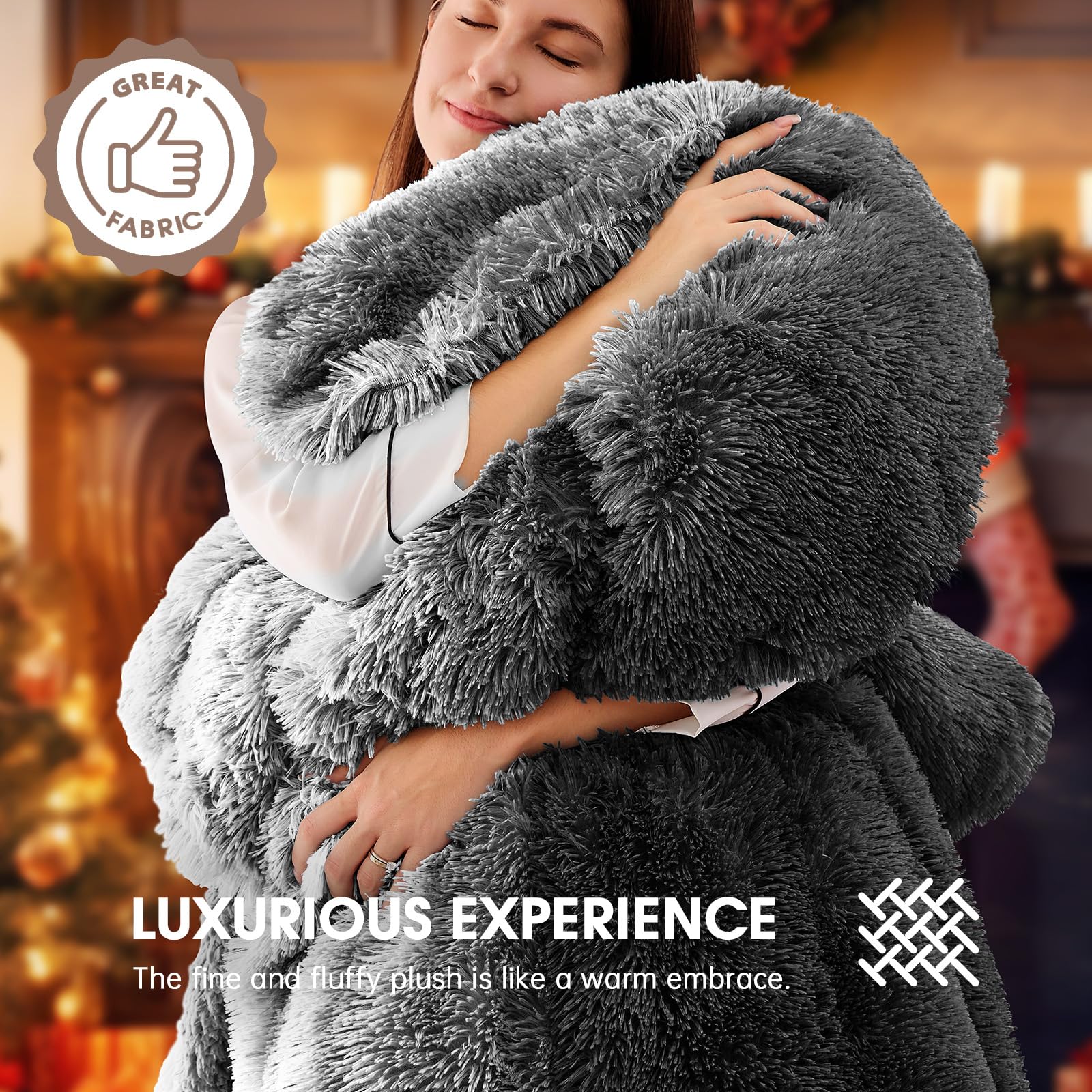 Heated Electric Blanket Queen–Faux Fur with Soft Thick SherpaWarm Winter Birthday Gifts for Women Grandma,Dual Control,10 Heat Settings,5 Time Settings, 84x90, Beige
