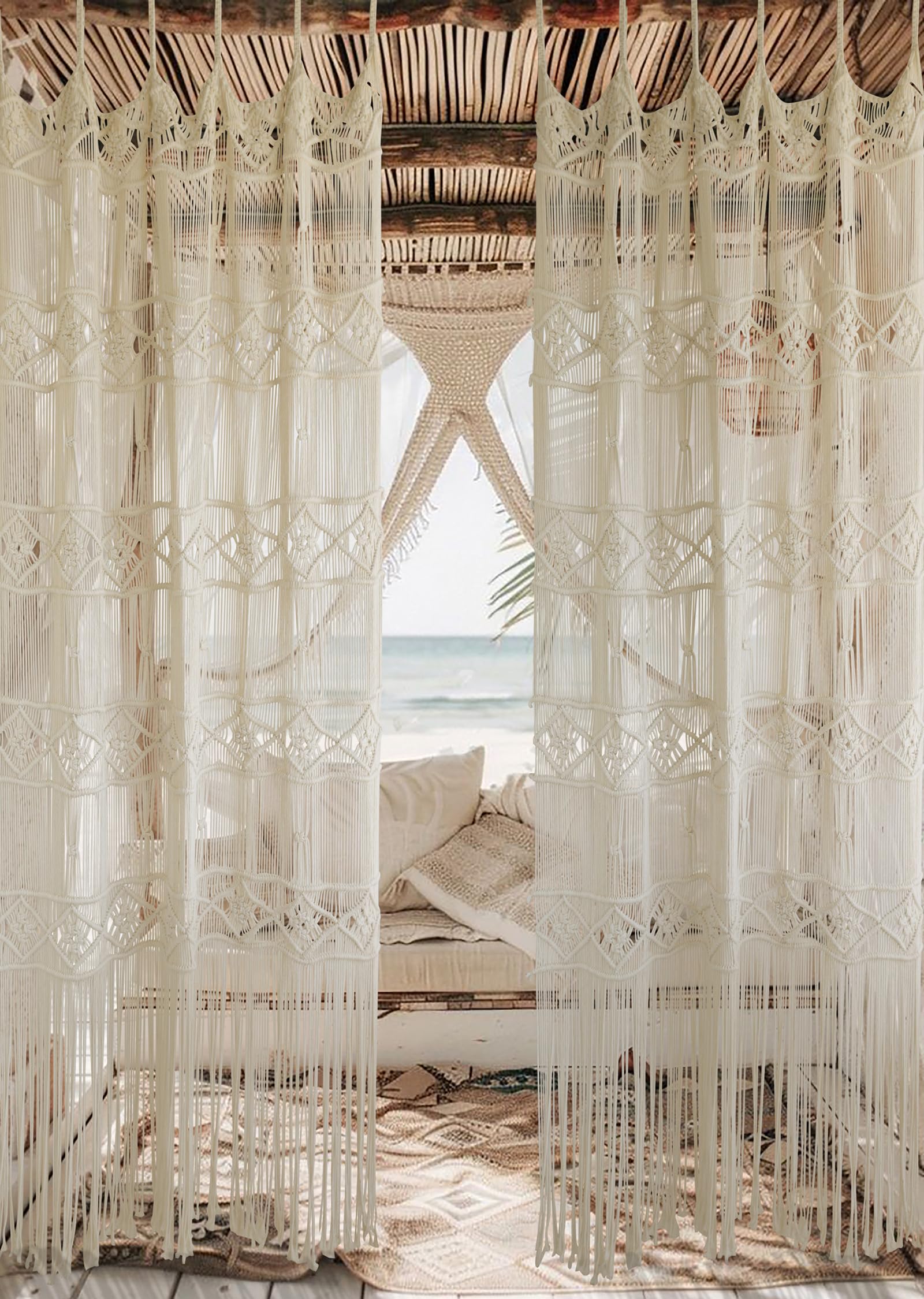 Flber Macrame Curtain Window Macrame Room Divider Doorway Curtain Boho Macrame Wall Hanging Living Room Bedroom Decor 42" W x 75" H