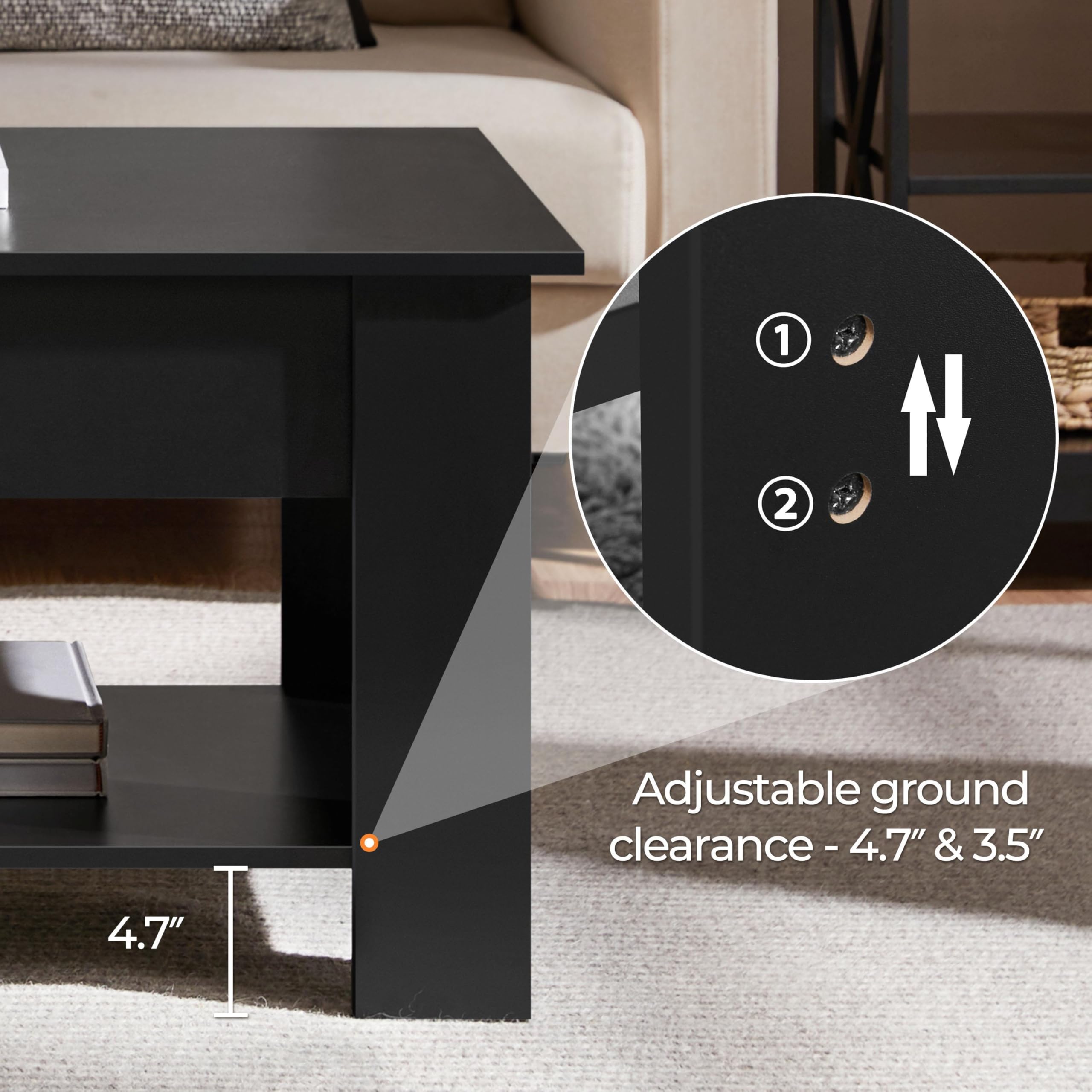 Yaheetech Wooden Coffee Table, Lift Top Coffee Table with Large Hidden Storage Shelf, Lift Tabletop Dining Tables for Living Room, Home Small Space, 38.6in, Black
