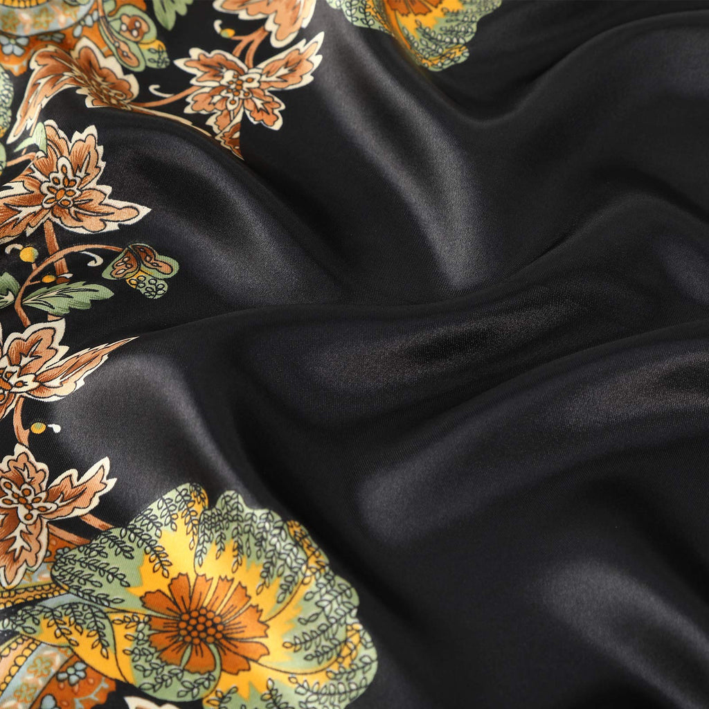 AWAYTR 35” Large Satin Square Head Scarf - 2Pcs Silk Like Floral Head Scarves Square Satin Hair Scarf Bandanas for Women