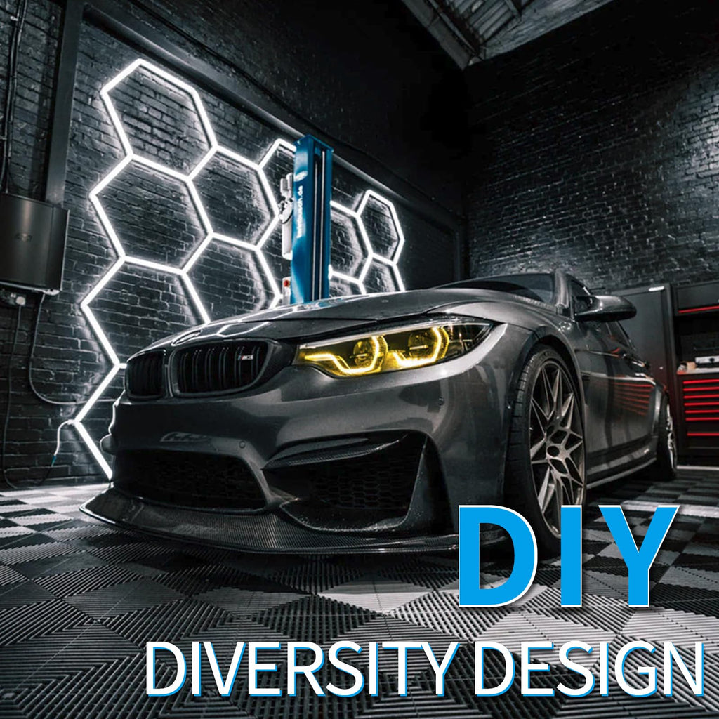 LZHOME LED Hexagon Garage Light: 12700LM Car Detailing Shop Light, DIY Splicing Ceiling & Wall Decor Lights, for Workshop Basement Gym Warehouse Bar Gaming Room