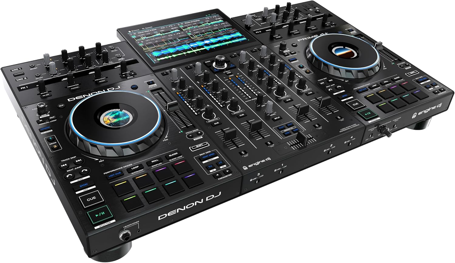 Denon DJ PRIME 4+ Standalone DJ Controller with Stem Separation on 4 Decks, Wi-Fi Streaming, Drop Sampler Mixer, 10.1" Touchscreen, Light Control