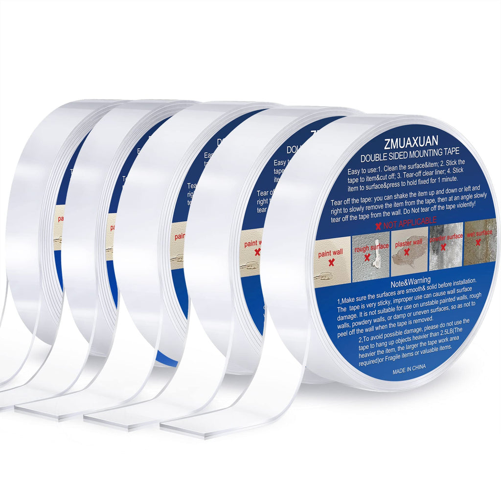 ZMUAXUAN Strong Nano Double Sided Tape Heavy Duty Mounting,Clear Removable Wall Sticky Adhesive Strips,Reusable Thick Gel Grip for Hanging Picture,Poster,Carpet,Photo