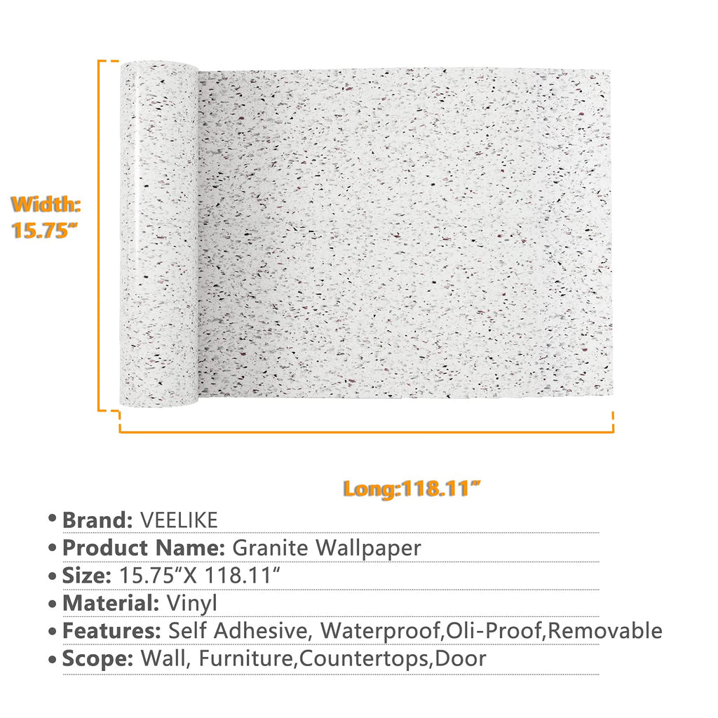 VEELIKE 15.7''x118'' Granite Contact Paper for Countertops Waterproof Self Adhesive Granite Wallpaper Peel and Stick Countertops for Kitchen Bathroom Counter Top Removable Decorative Vinyl Film