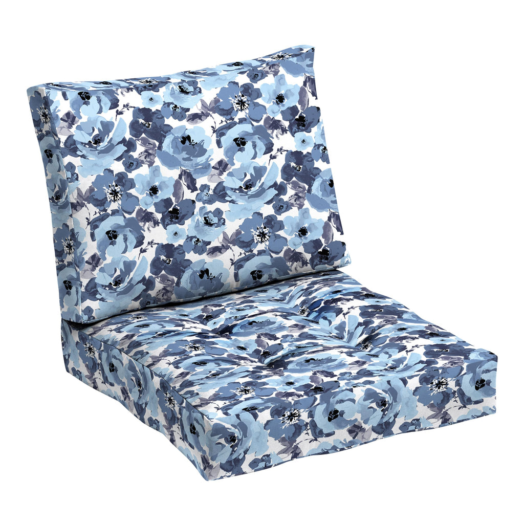 Arden Outdoor Plush Modern Tufted Blowfill Deep Seat Set, 24 x 24, Water Repellent, Fade Resistant, Deep Seat Bottom and Back Cushion for Chair and Sofa, Alana Tile