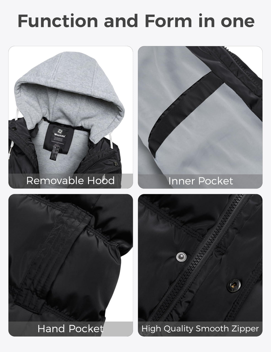 Wantdo Women's Quilted Puffer Vest Thicken Warm Winter Coat with Removable Hood
