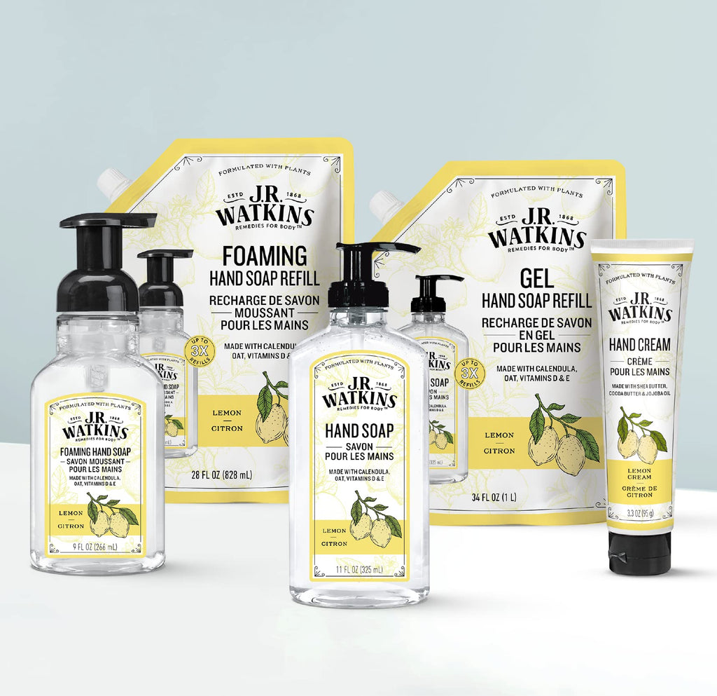 J.R. Watkins Gel Hand Soap Refill, Moisturizing Hand Wash, Formulated with Plant-Based Cleansers, Alcohol-Free, Cruelty-Free, Aloe & Green Tea, 34 Fl Oz, 2 Pack