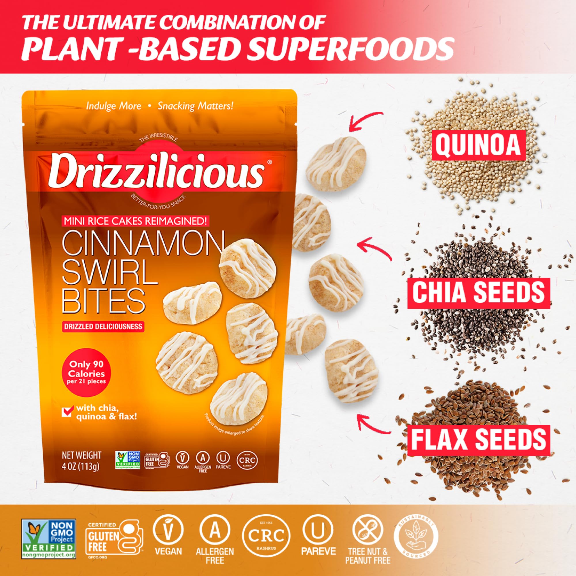 Drizzilicious Mini Flavored Rice Cakes - Rice Crisps, Healthy Snack for Adults and Kids, Vegan, Gluten Free Snack, 90 Calories Per 21 Pieces, S'mores & Cinnamon Swirl - 4 oz (Pack of 6)