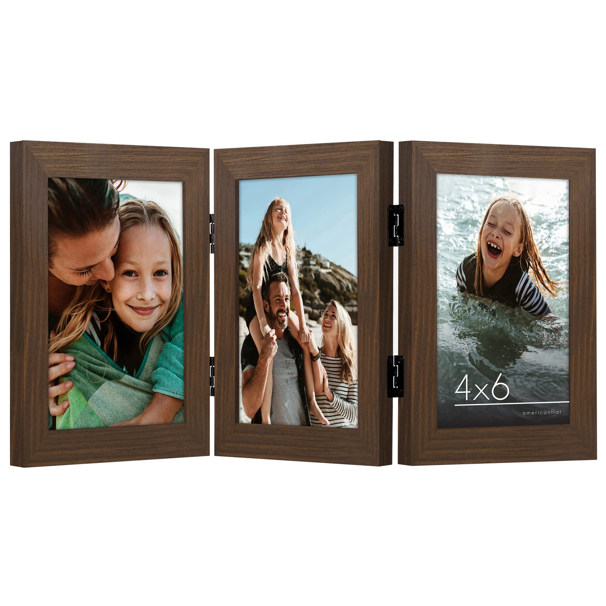 Americanflat Hinged 4x6 Picture Frame with Shatter-Resistant Glass - Double Picture Frames with Engineered Wood - Signature Collection - Photo Frame for Tabletop Display - Black