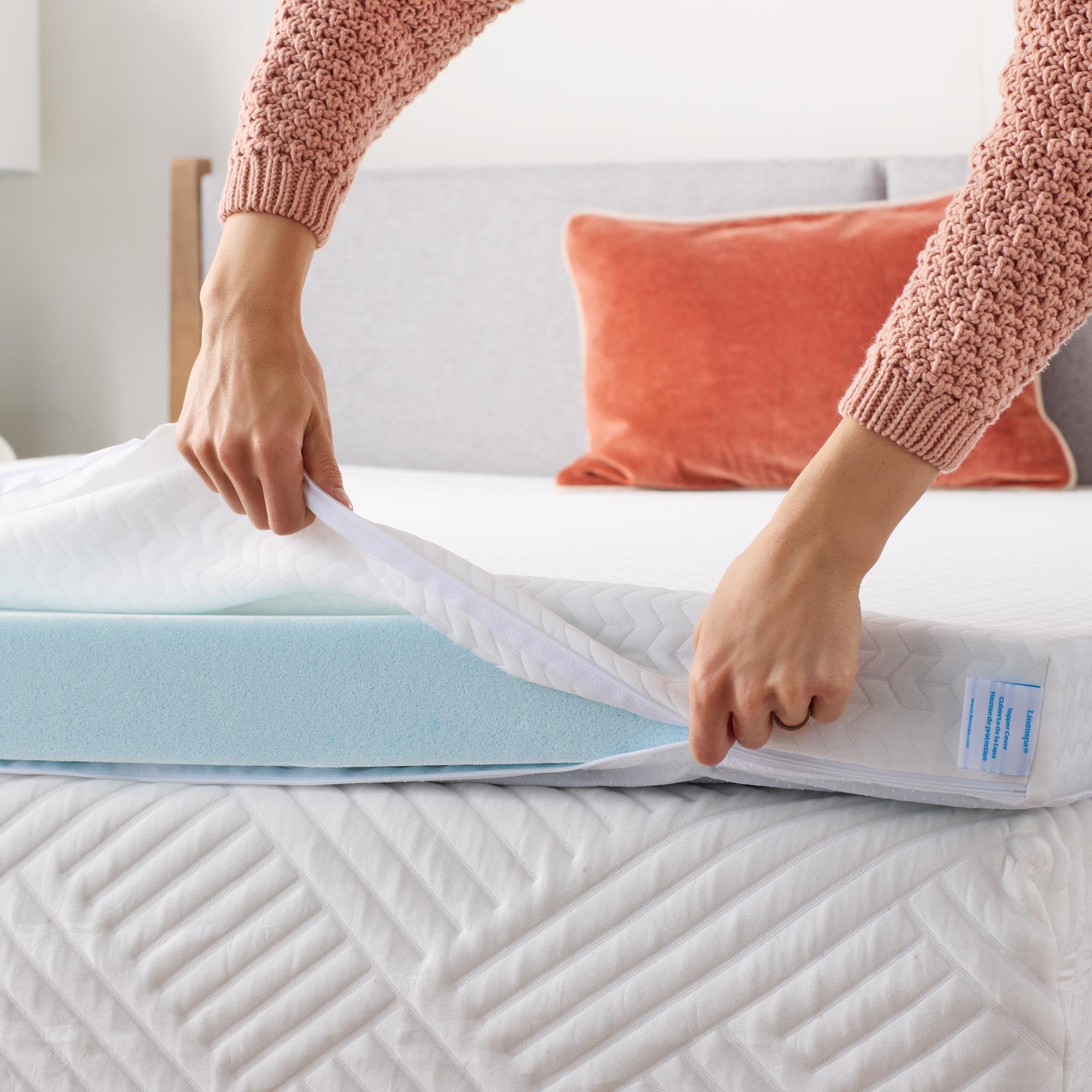 Linenspa 2 Inch Mattress Topper Cover, Full – Machine Washable, Breathable, Non Slip Covering with Zipper for Mattress Topper - Cover Only, White