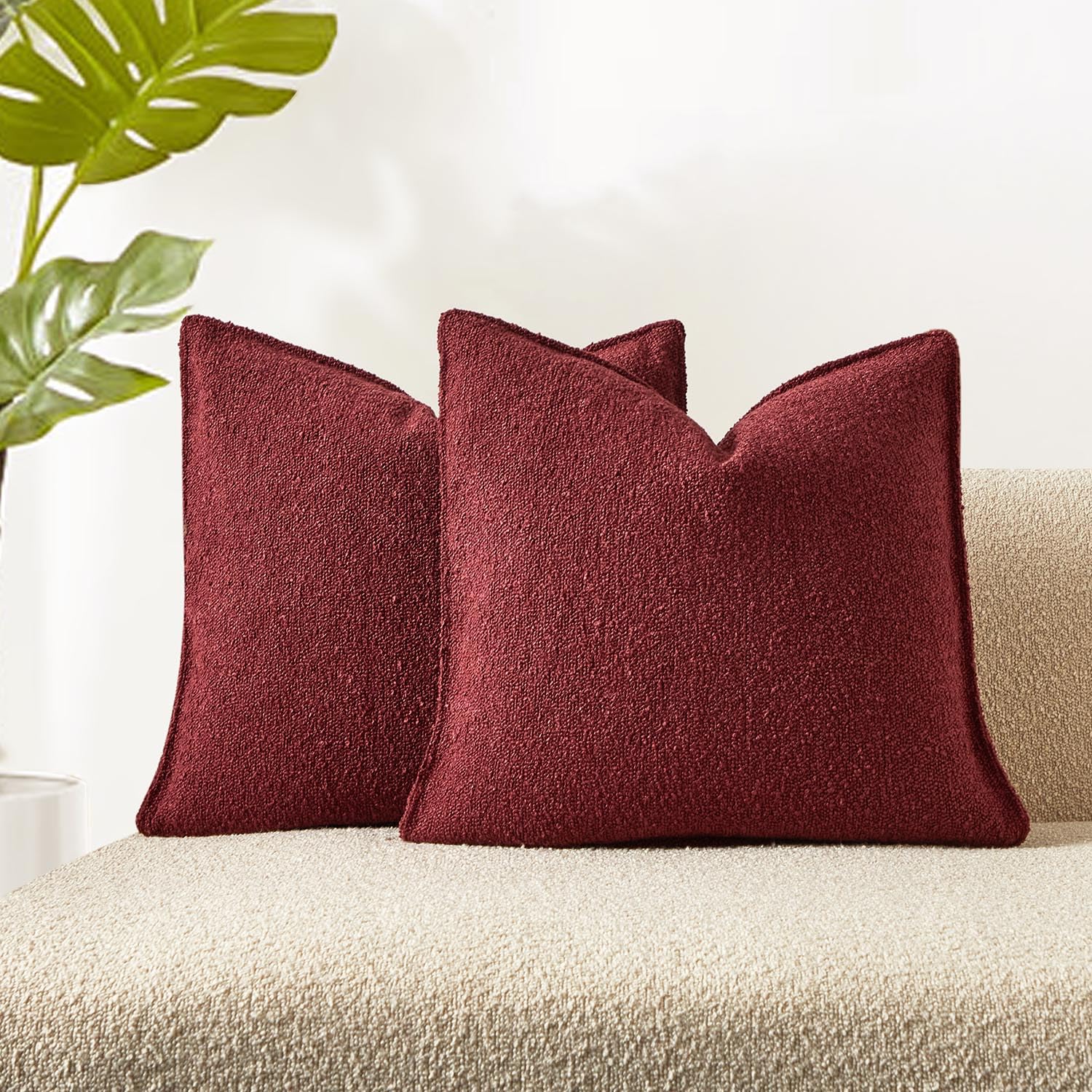 JUSPURBET Pillow Covers Set of 2 Decorative Throw Pillow Covers Case for Couch Sofa Bed Soft Boucle Textured Cushion Covers with Hidden Zipper for Home Decor Living Room 16x16,Beige