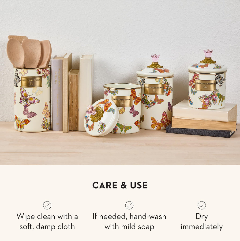MACKENZIE-CHILDS Enamel Utensil Holder, Stylish Kitchen Countertop Organizer, Wild Rose Brown