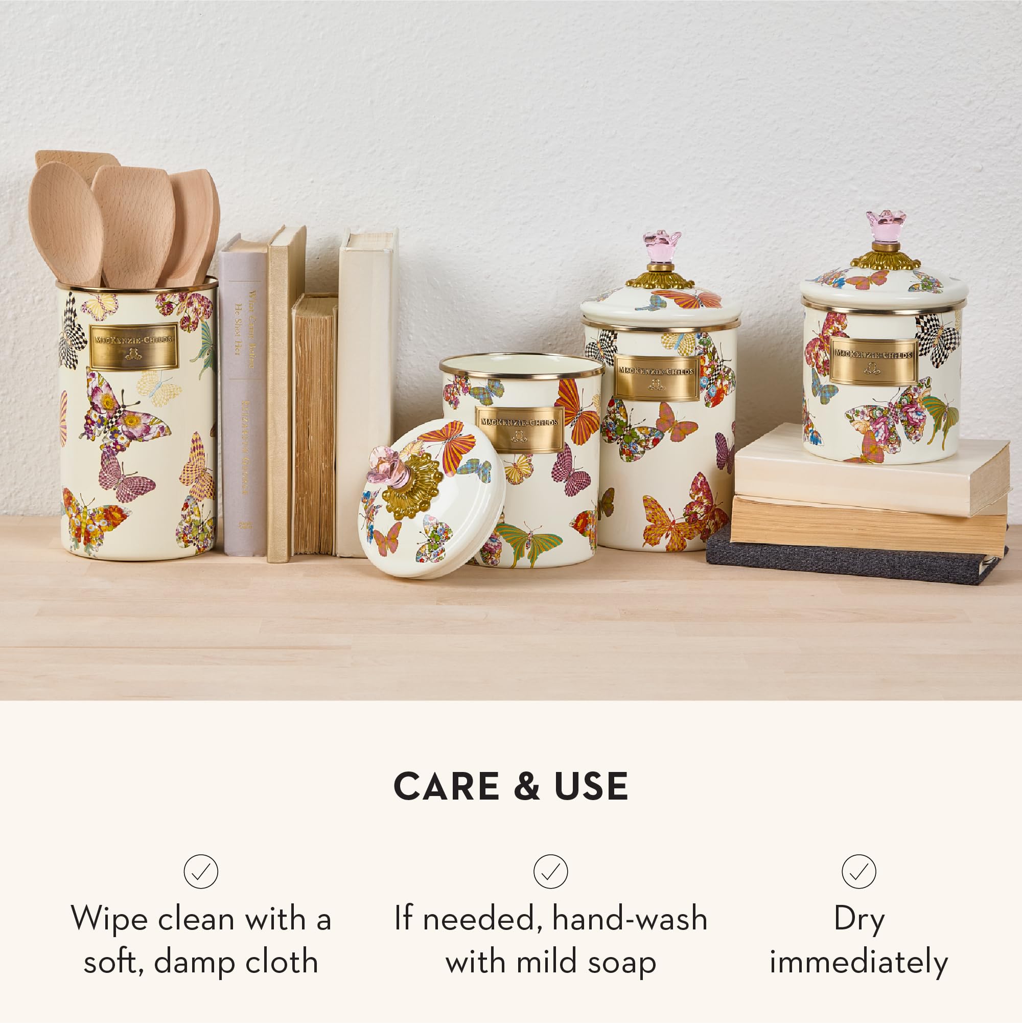 MACKENZIE-CHILDS Enamel Utensil Holder, Stylish Kitchen Countertop Organizer, Wild Rose Brown