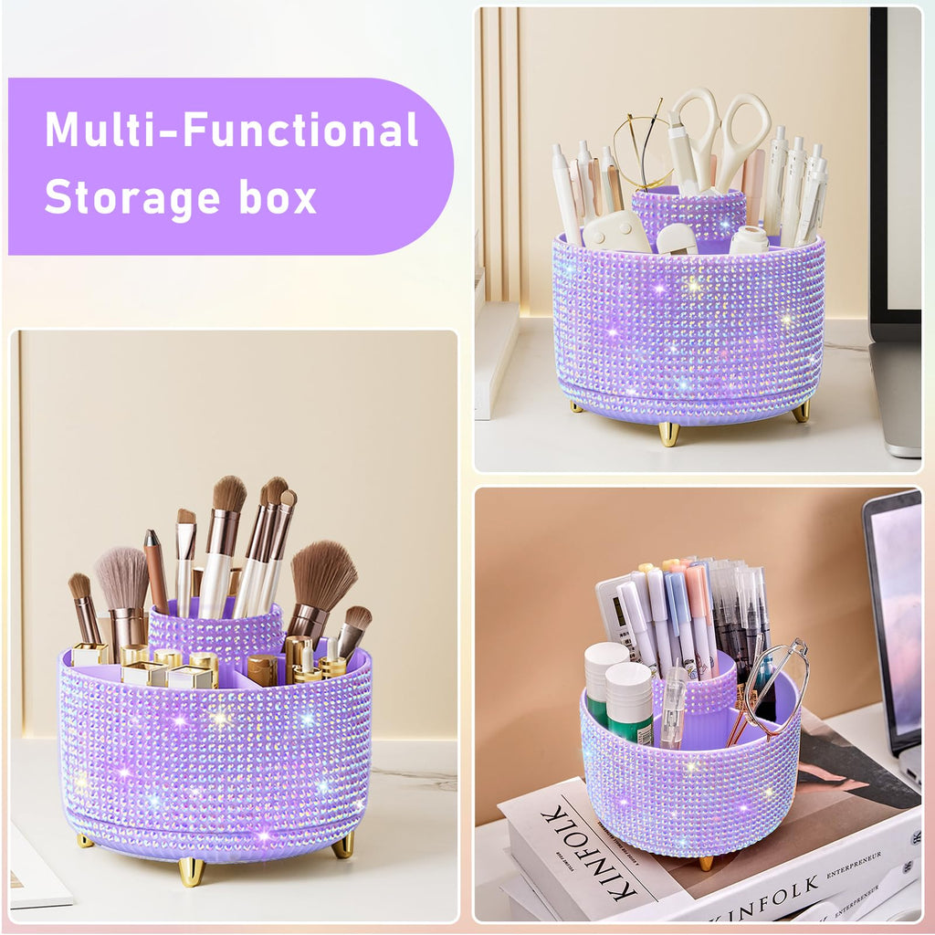 Makeup Brush Holder Organizer,360° Rotating Makeup Brush Organizer,5 Slot Make up Brushes Cup for Cosmetics, Nail Polish, Art Supply, Bathroom Vanity Desktop Organizer - Black