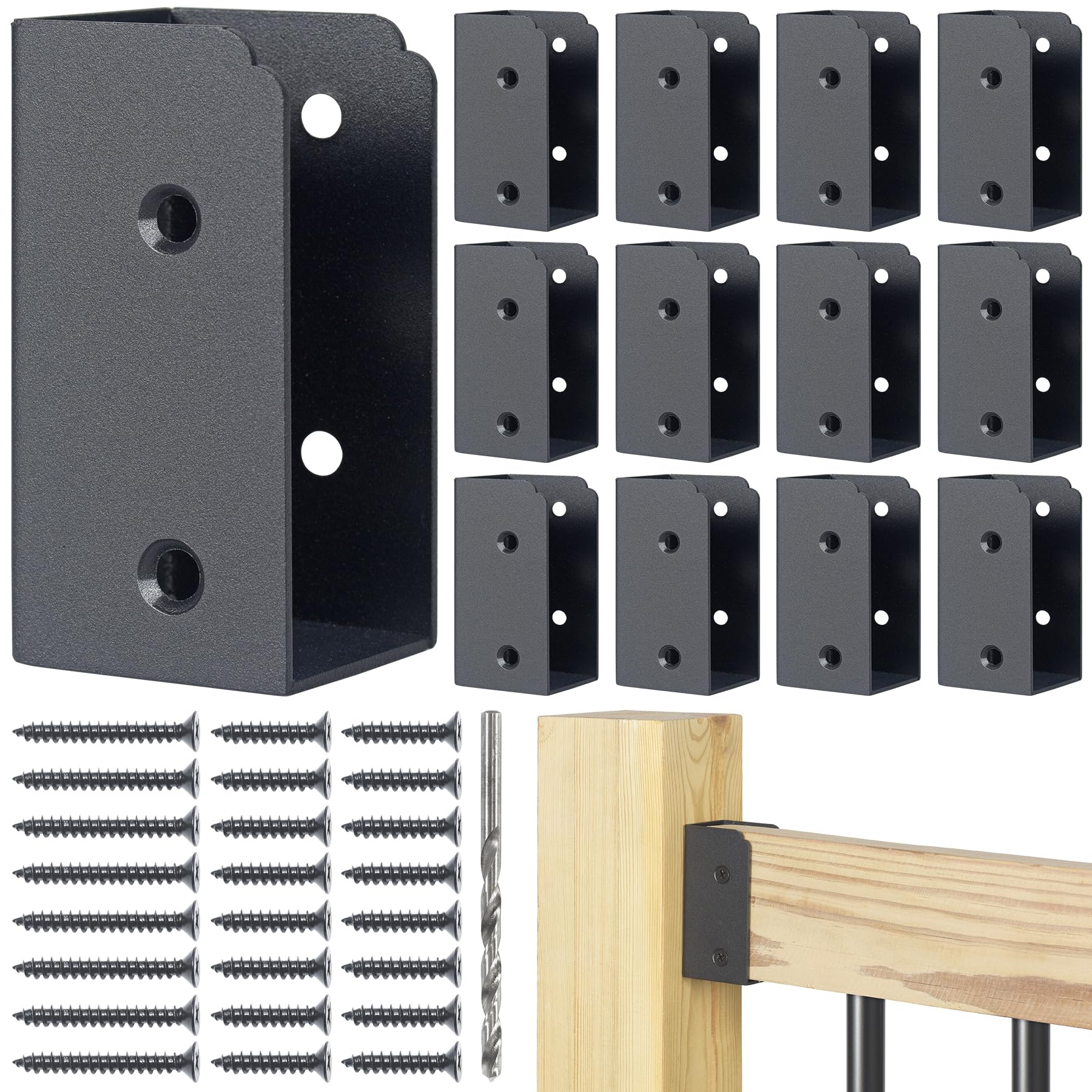AECXM 201 Stainless Steel 2" x 4" (1 ½" x 3 ½" Actual) Deck Railing 27.5° Stair Connectors, for Deck Railing Stair Handrail Connection Installation Deck Railing Bracket (4 Pair-Black)