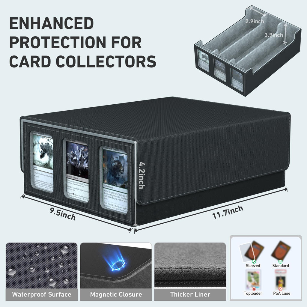 3-Row Trading Card Storage Box, Bulk Cards Case for 2400+ Mtg tcg Magic Playing Game Card Organizer, Commander Deck Box with 3 Supports & 24 Dividers