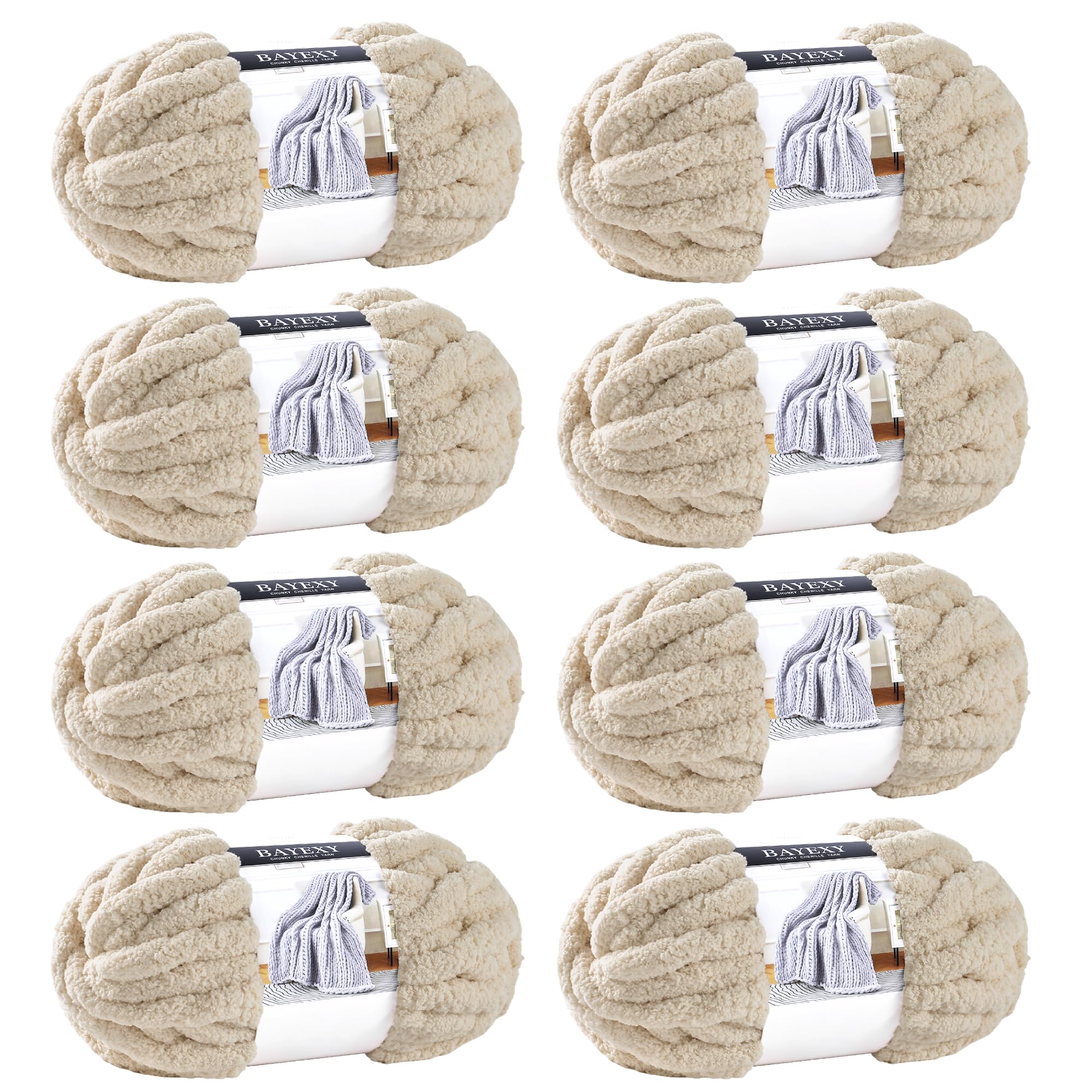 Chunky Chenille Yarn for Hand Knitting 8 Jumbo Pack Jumbo Chunky Yarn for Hand Soft Blanket Knitting, Bulky Thick Fluffy Yarn for Crocheting (Black)