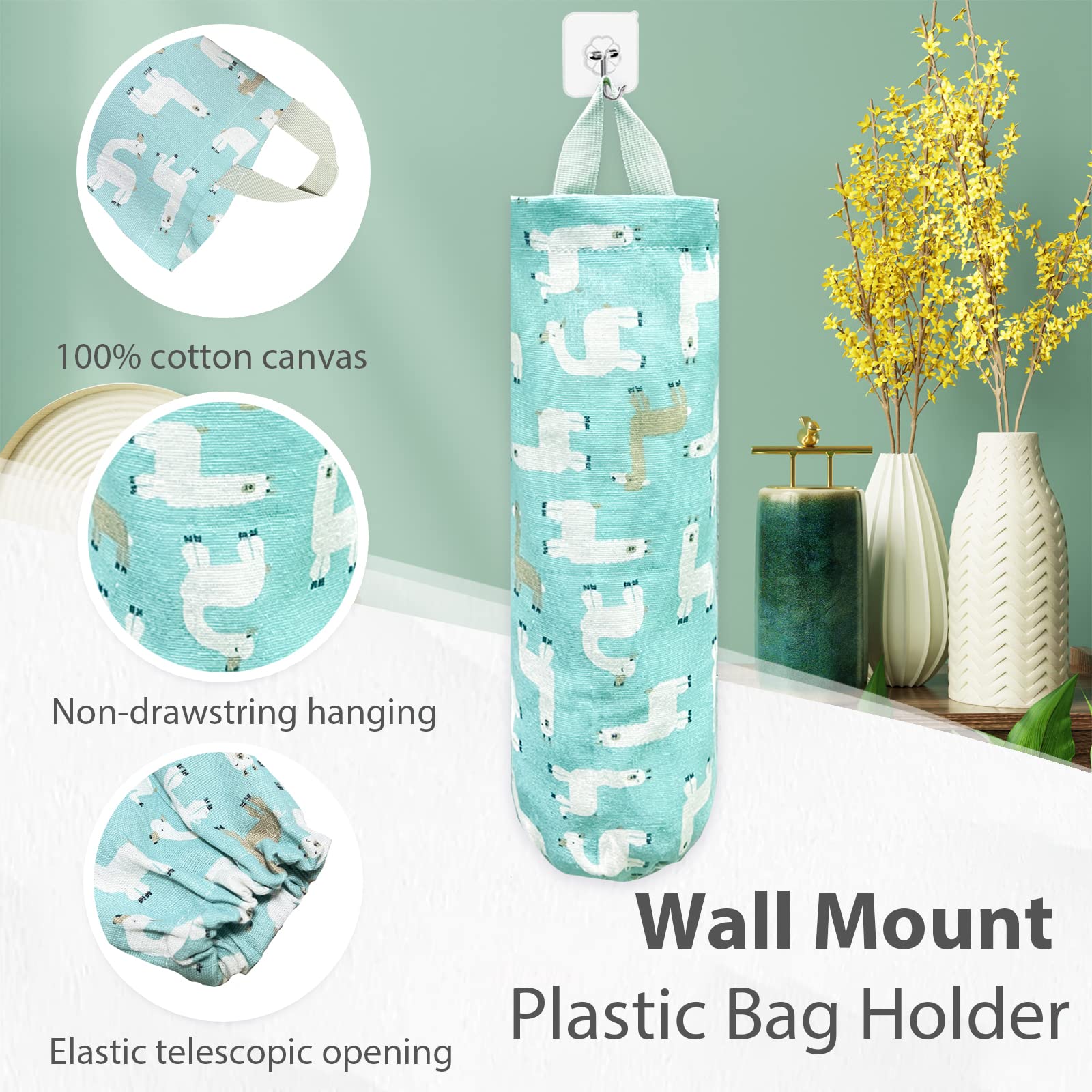 Plastic Bag Holder，Reusable Grocery Bag Holder，Wall Mount Plastic Bag Organizer Shopping Bags Carrier，Washable Large Grocery Bag Storage Dispenser for Home Kitchen Travelling Decor, 1 Pack，Alpaca