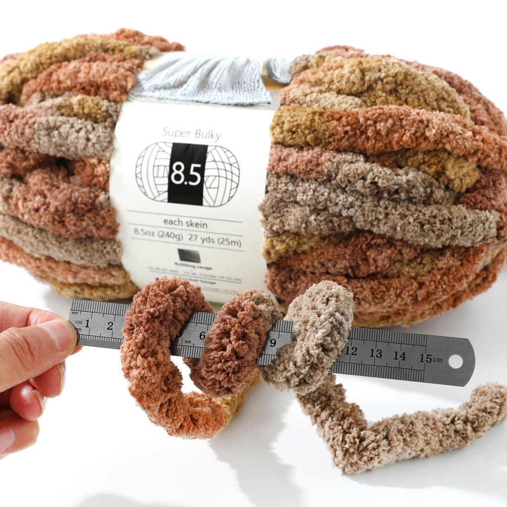Chunky Chenille Yarn for Hand Knitting 8 Jumbo Pack Jumbo Chunky Yarn for Hand Soft Blanket Knitting, Bulky Thick Fluffy Yarn for Crocheting (Black)