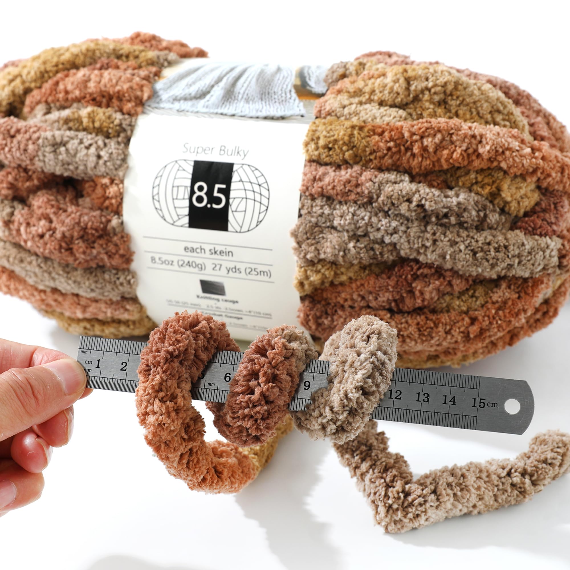 Chunky Chenille Yarn for Hand Knitting 8 Jumbo Pack Jumbo Chunky Yarn for Hand Soft Blanket Knitting, Bulky Thick Fluffy Yarn for Crocheting (Black)