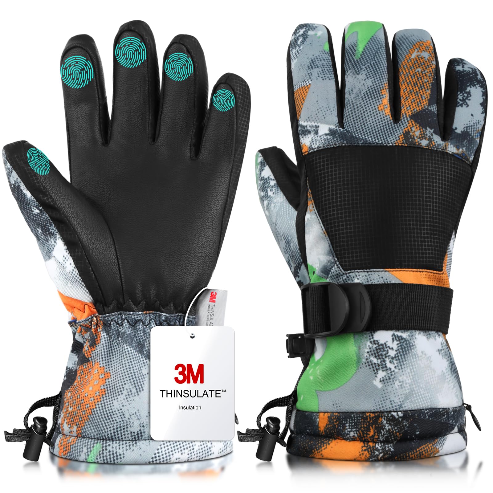 Ski Gloves,Snow Gloves Waterproof Winter Warm Cold Weather Touchscreen Gloves for Parent& Child Kids Skiing,Snowboarding
