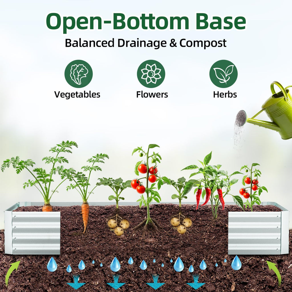 Ohuhu 8x4x1 FT Raised Garden Bed with Cover, 3-in-1 Galvanized Metal Planter Box with Greenhouse for Outdoor Plants, Dual-Side Access for Easy Plant Care, All-Season Frost & Pest Protection