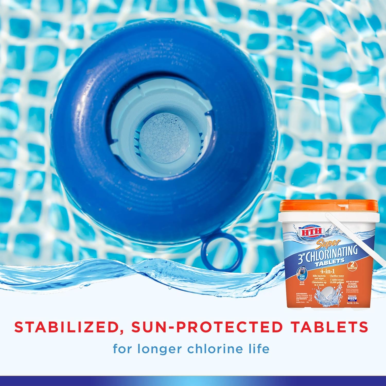 HTH 42038 Super 3" Chlorinating Tablets Swimming Pool Chlorine, 15 lbs