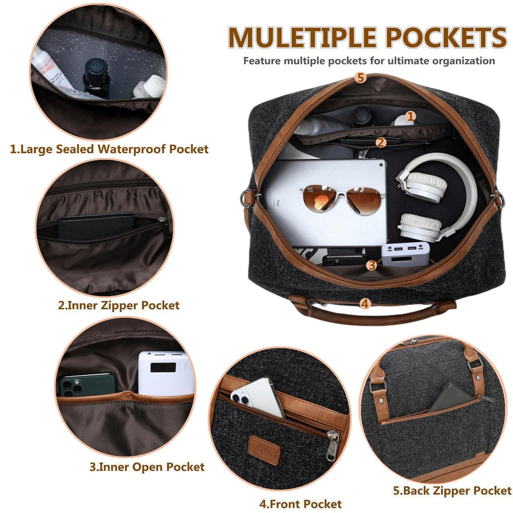 Wogarl 4PCS Weekender Bags for Women Large Overnight Weekend Travel Duffel Carry on Shoulder with Shoe Compartment Canvas Toiletry Bag for Travel Business Gym