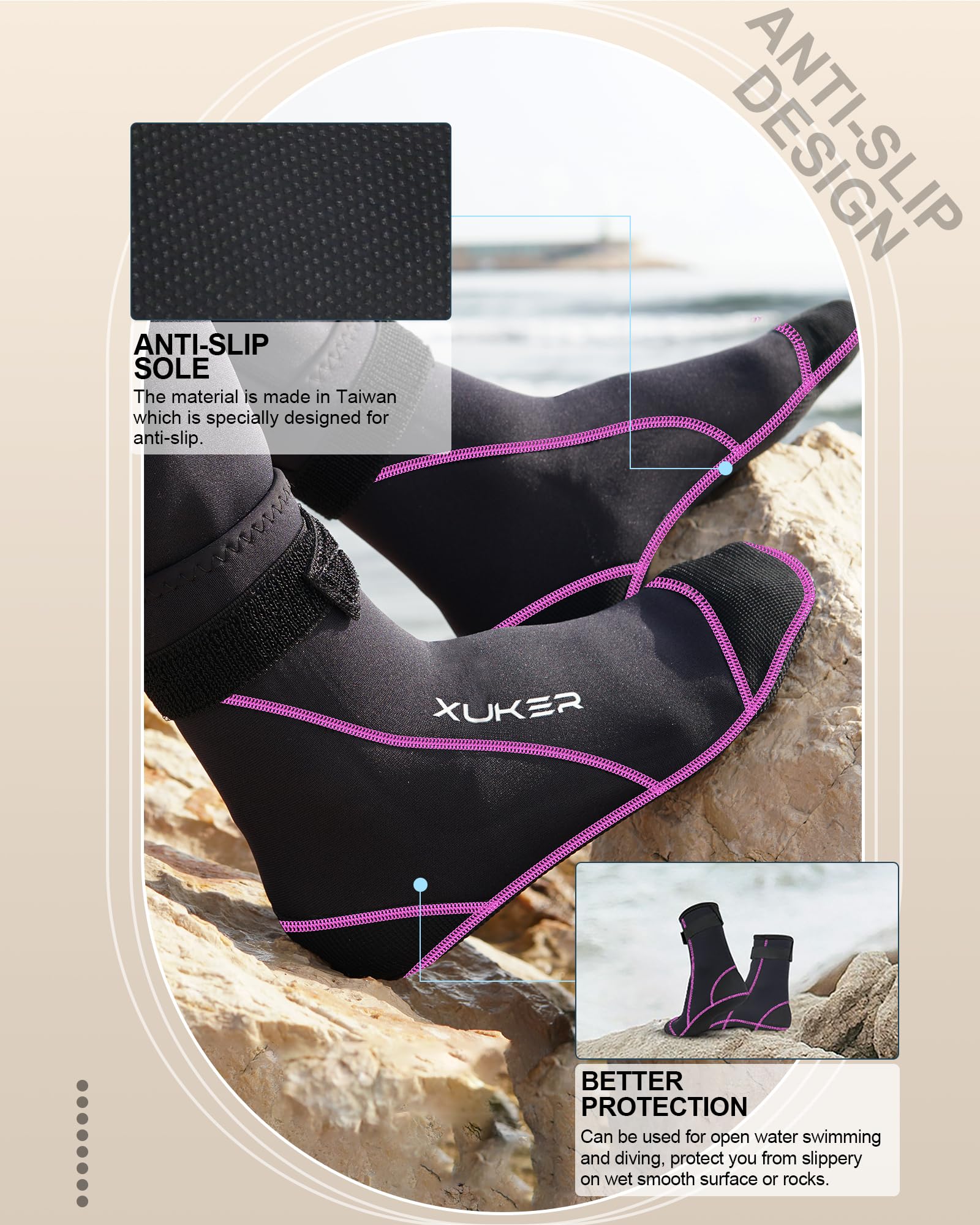 XUKER Neoprene Water Socks 3mm, Sand Proof Beach Volleyball Socks Diving Socks for Outdoor Water Sports