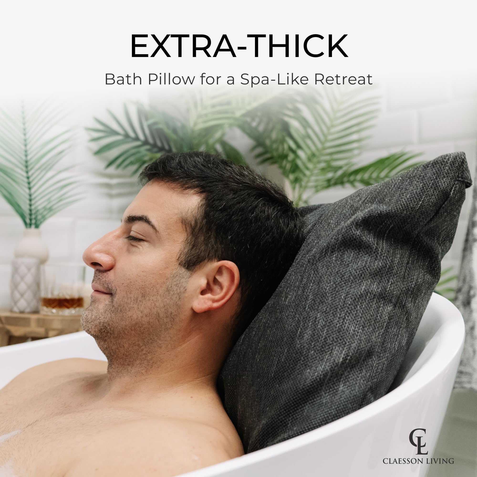 Luxury Bath Pillow for Tub - Thick and Comfortable Bathtub Pillow Support for Head and Neck and Back - Washable Quick-Drying Bath Pillows - Bath Cushion for Home Spa - Fits Any Bathtub - Dark Gray