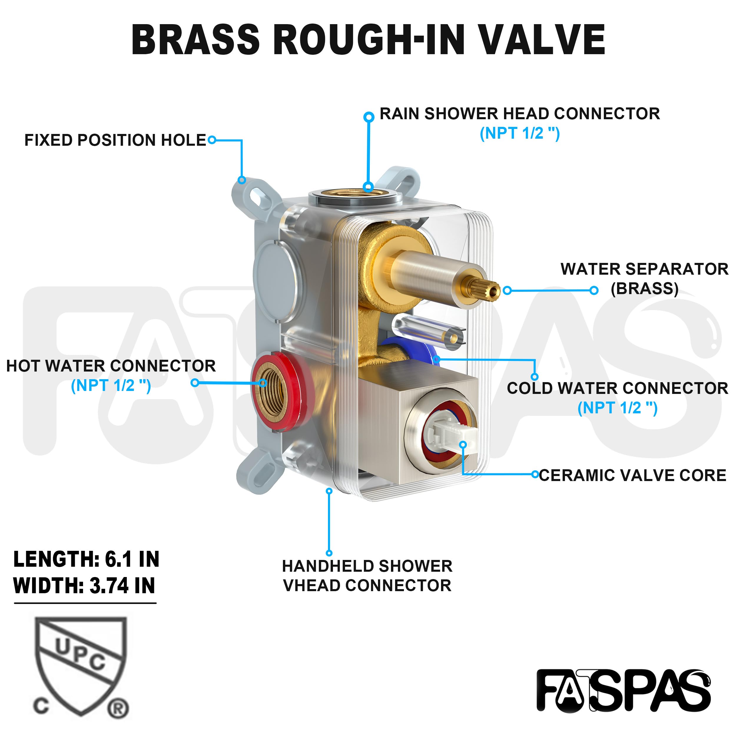Brushed Gold Shower System with 10-Inch Rain Showerhead and Tub Spout | cUPC-certified pressure balance brass valve to prevent scalding, CEC-certified air injection technology for low pressure