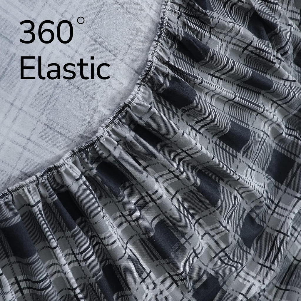 Feather & Stitch 100% Cotton Flannel Twin Sheet Set, 3 Piece Brushed Cotton Flannelette Flat Sheet, Winter Fitted Sheet, Heavy Weight Bedding, 16" Deep Pocket (Grey Plaid)