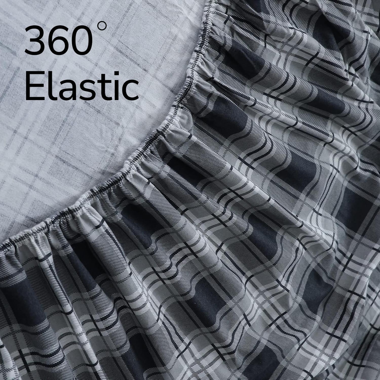 Feather & Stitch 100% Cotton Flannel Twin Sheet Set, 3 Piece Brushed Cotton Flannelette Flat Sheet, Winter Fitted Sheet, Heavy Weight Bedding, 16" Deep Pocket (Grey Plaid)