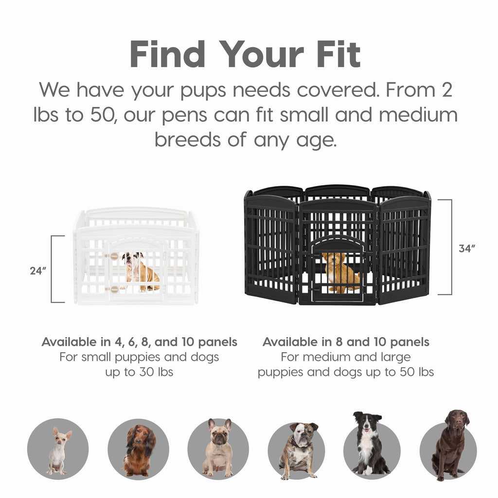 IRIS USA Dog Playpen 24" 4-Panel Puppy Playpen, 35 x 35 x 24, Dog Playpen, Dog Play Pen Indoors, Pet Fence, Puppies/Small Dogs, Black
