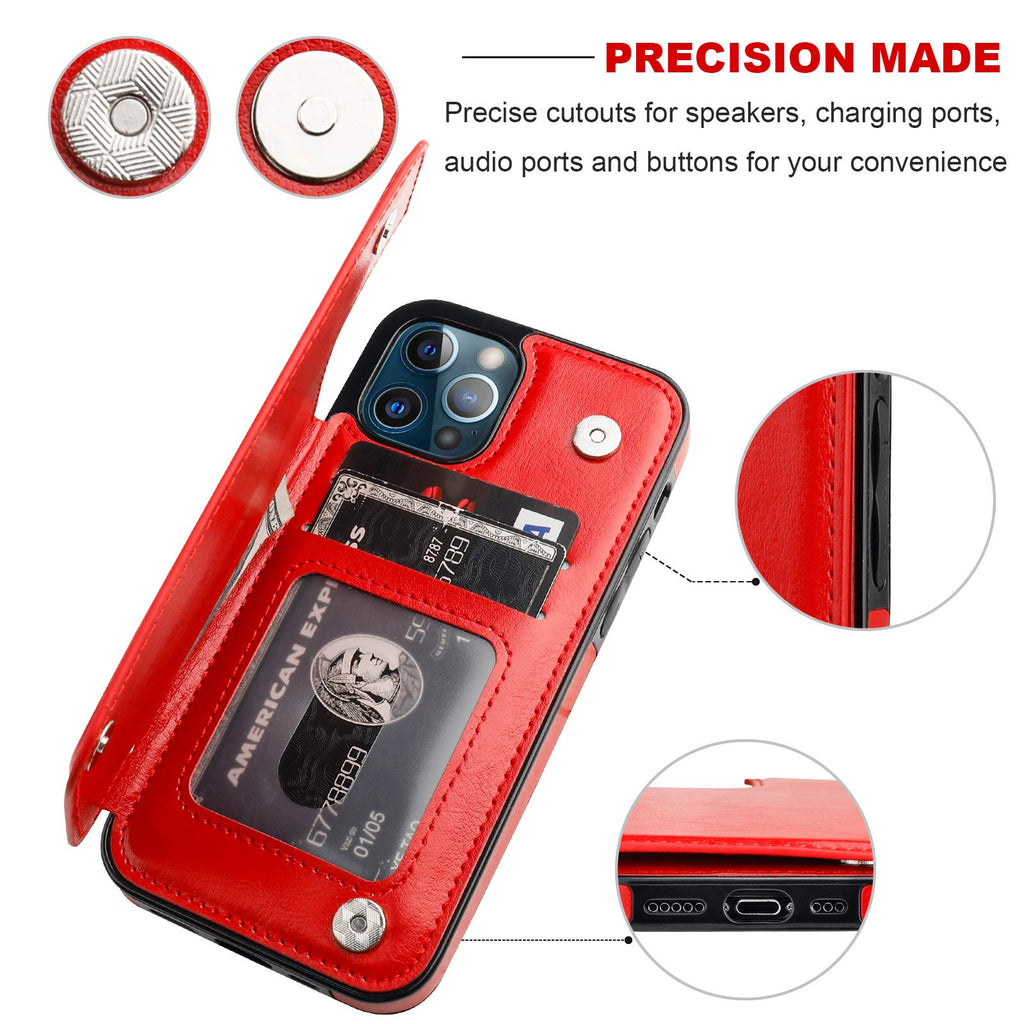 ONETOP Compatible with iPhone 12 Compatible with iPhone 12 Pro Wallet Case with Card Holder, PU Leather Kickstand Card Slots Case, Double Magnetic Clasp Durable Shockproof Cover 6.1 Inch(Black)