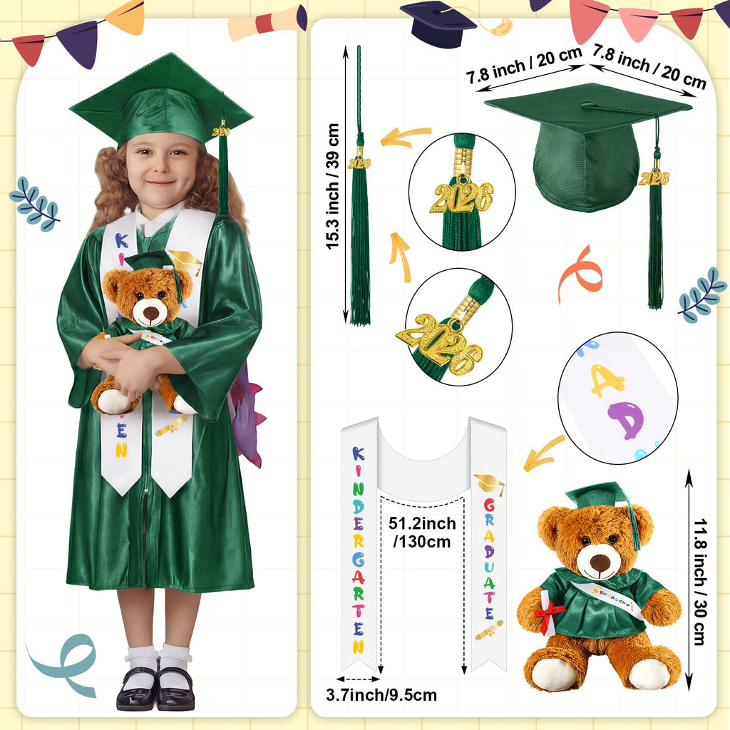 Sintuff 7 Pcs Kindergarten Preschool Graduation Cap and Gown with Bear Gifts 2026 Grad Stole Tassel Sash for Toddler Kids