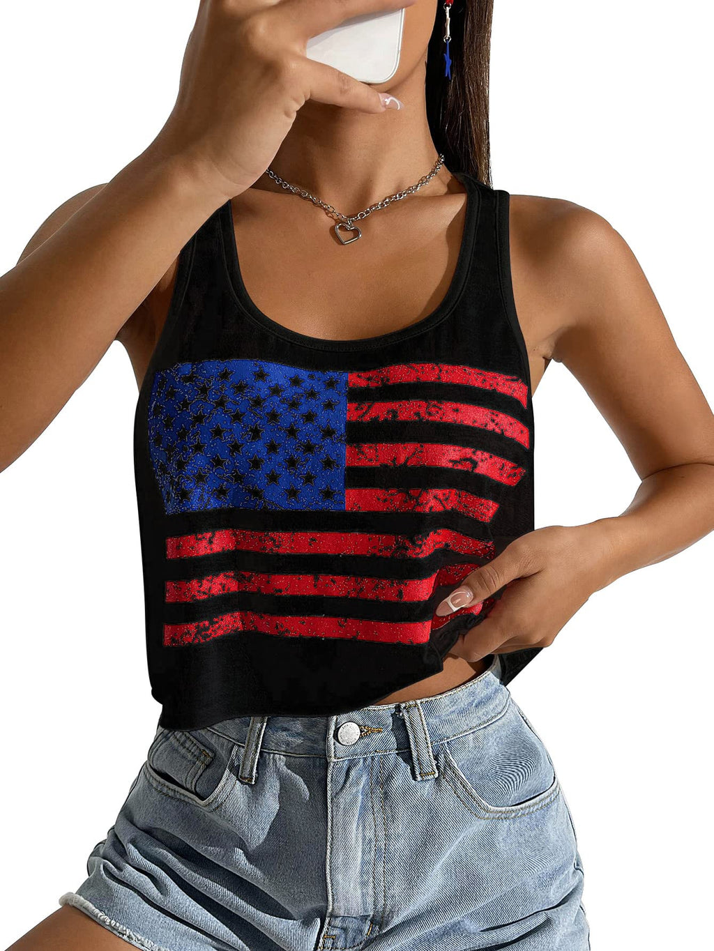 Women's Red White and Blue Shirts Patriotic Tops American Flag Graphic Crop Tops for Teen Girls