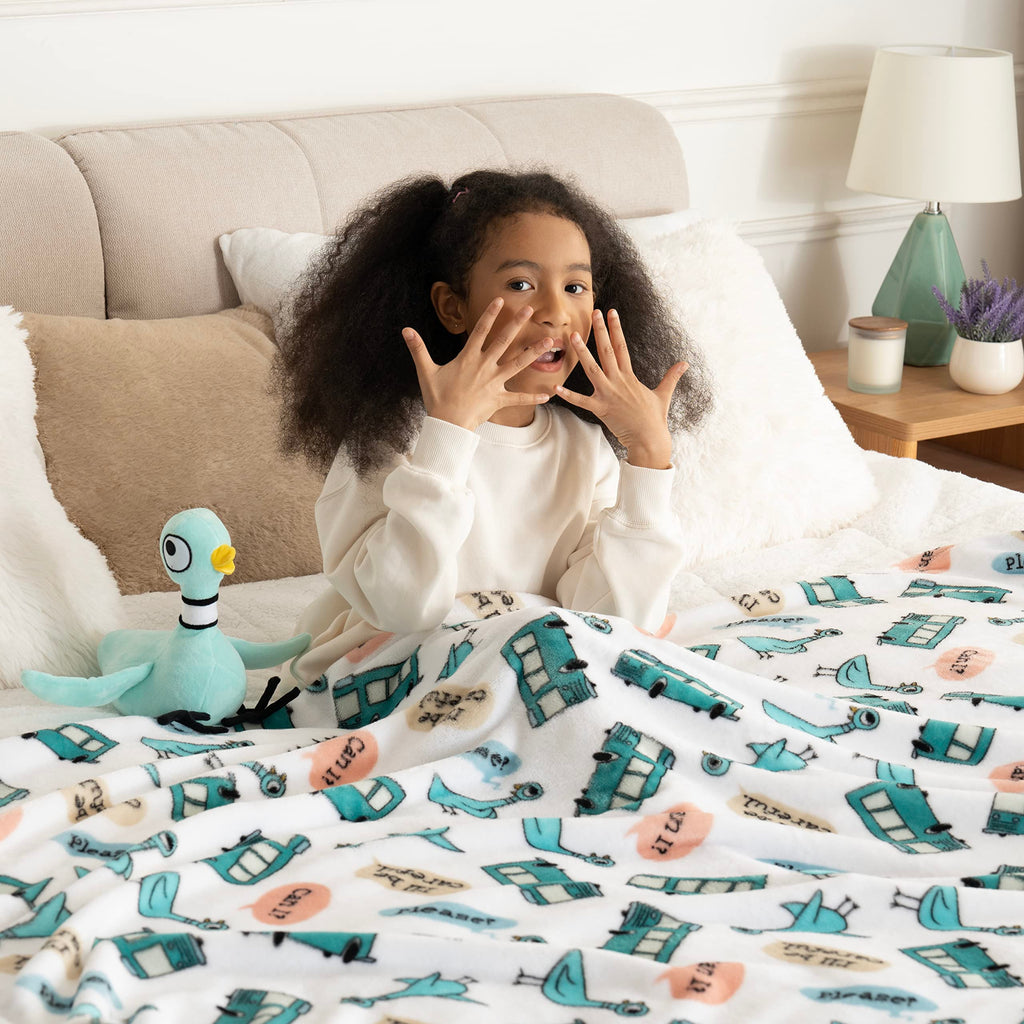 Berkshire Blanket VelvetLoft® Luxury Soft Polyester Throw Blanket, Don’t Let The Pigeon Drive The Bus, 50 x 70in(Official Mo Willems® Product)