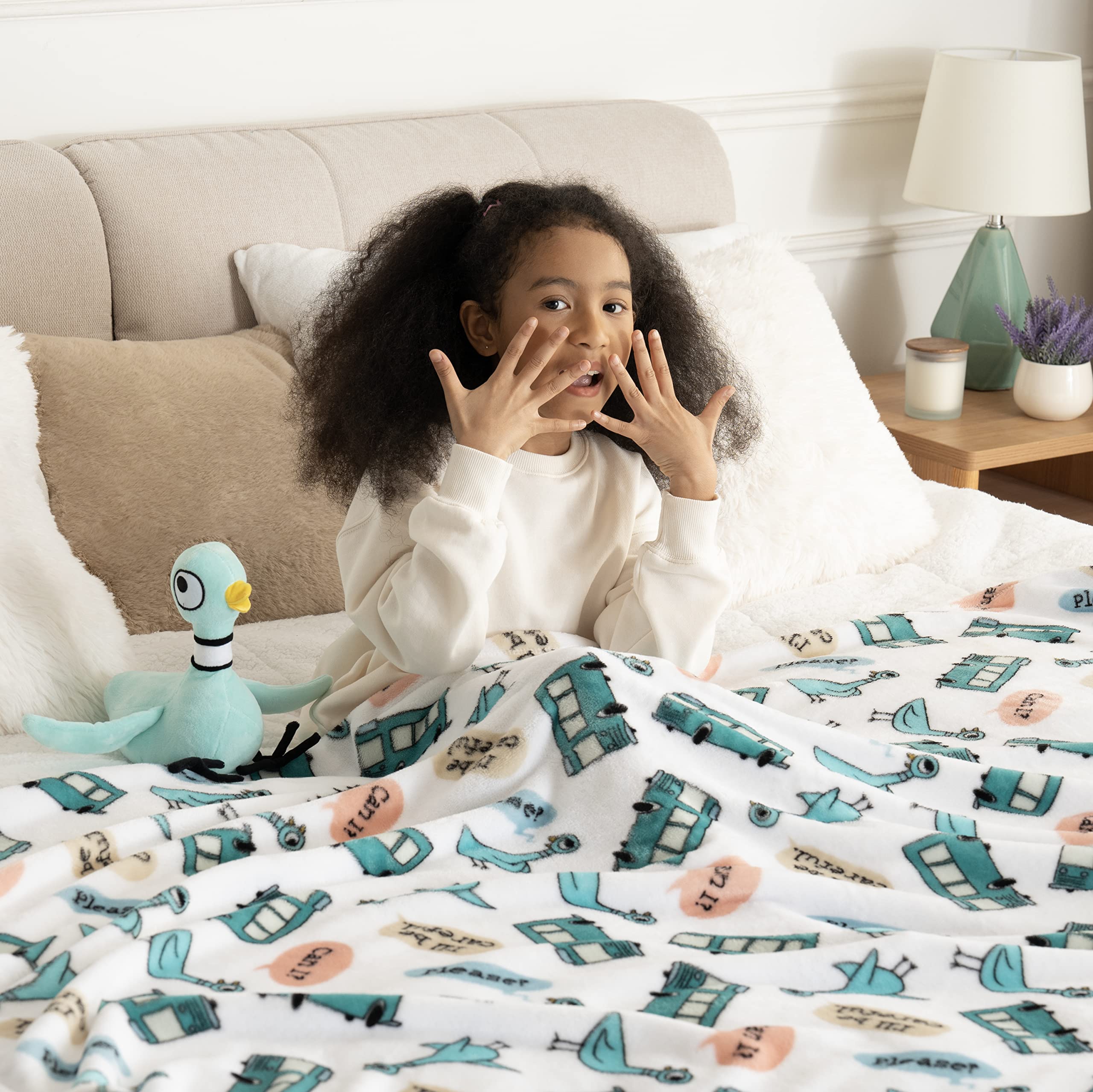 Berkshire Blanket VelvetLoft® Luxury Soft Polyester Throw Blanket, Don’t Let The Pigeon Drive The Bus, 50 x 70in(Official Mo Willems® Product)