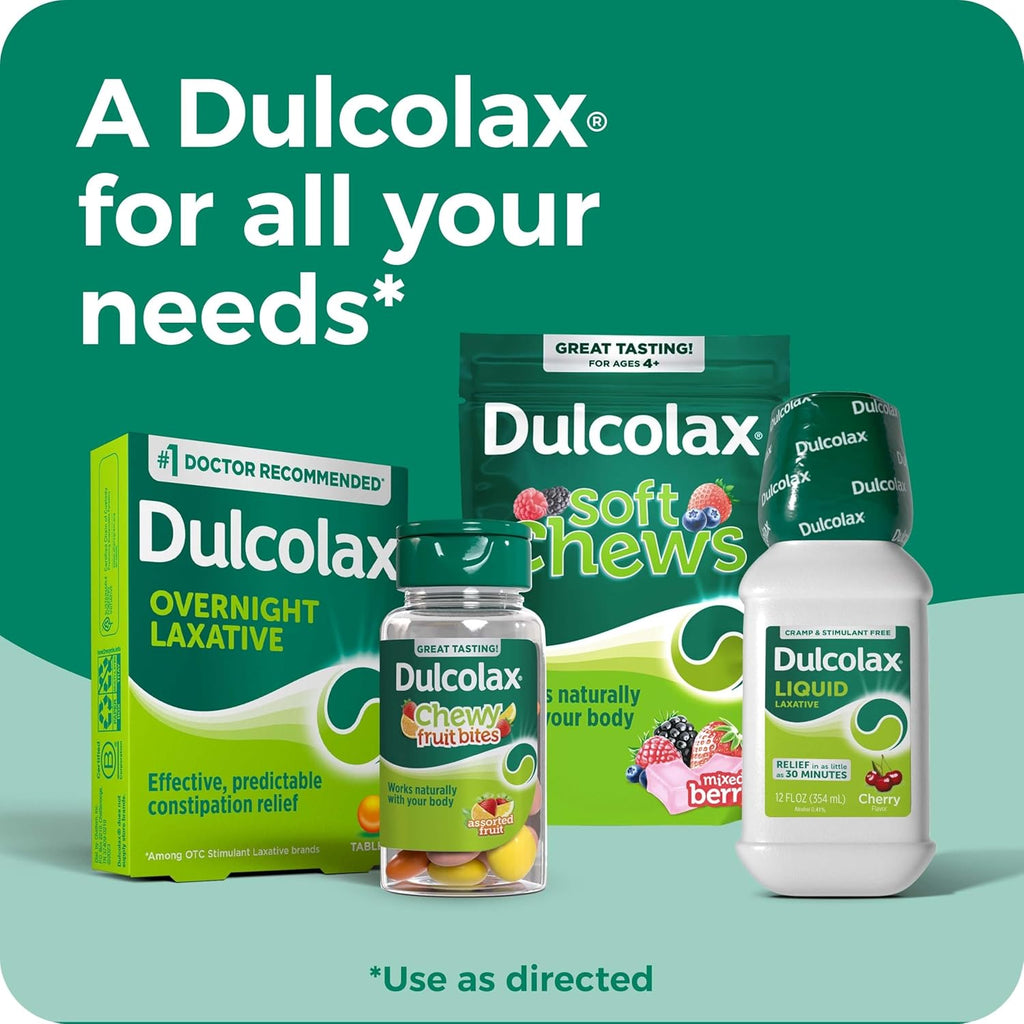 Dulcolax Saline Laxative Chewy Fruit Bites, Fast Acting Laxative & Gentle Constipation Relief, Assorted Fruit Flavor, Magnesium Hydroxide 600 mg, 30 Count