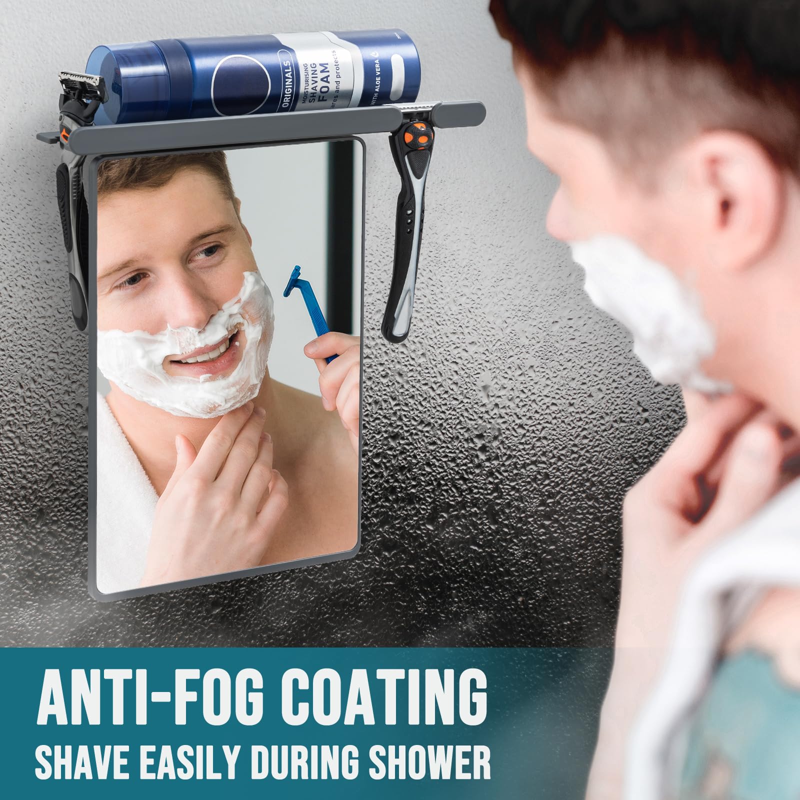 TAILI Shower Mirror Fogless for Shaving | Shower Mirror Fogless, Shaving Mirrors, Suction Cup, Removable & Reusable, Razor Holder Storage, Bathroom Accessories K9