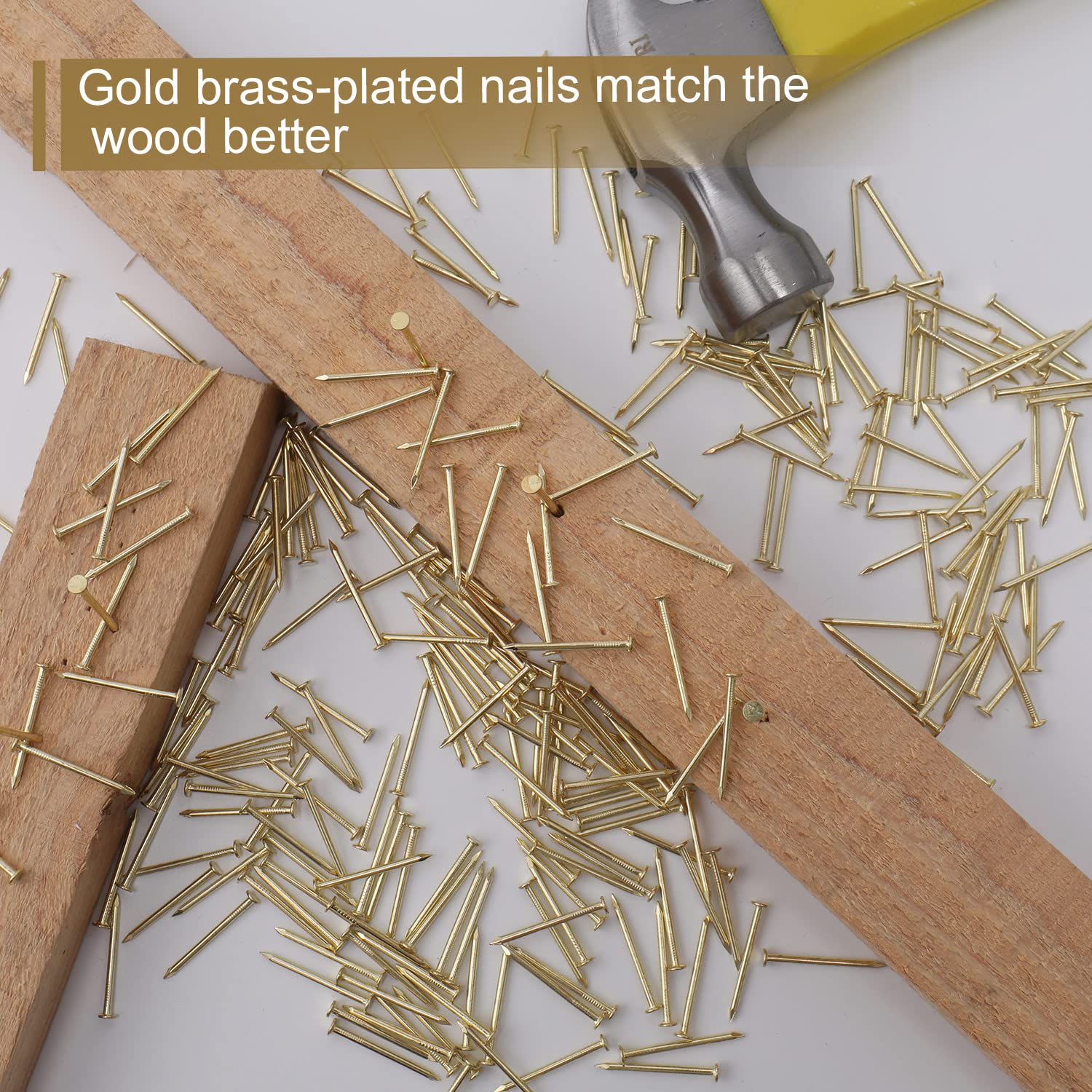 240pcs Gold Hardware Nails, 1-1/2” × 14 Ga Brass Plated Wood Nails, Nails for Hanging Wall Decor, Finishing Nails, Picture Hanging Nails, Wall Nails, Roofing Nails
