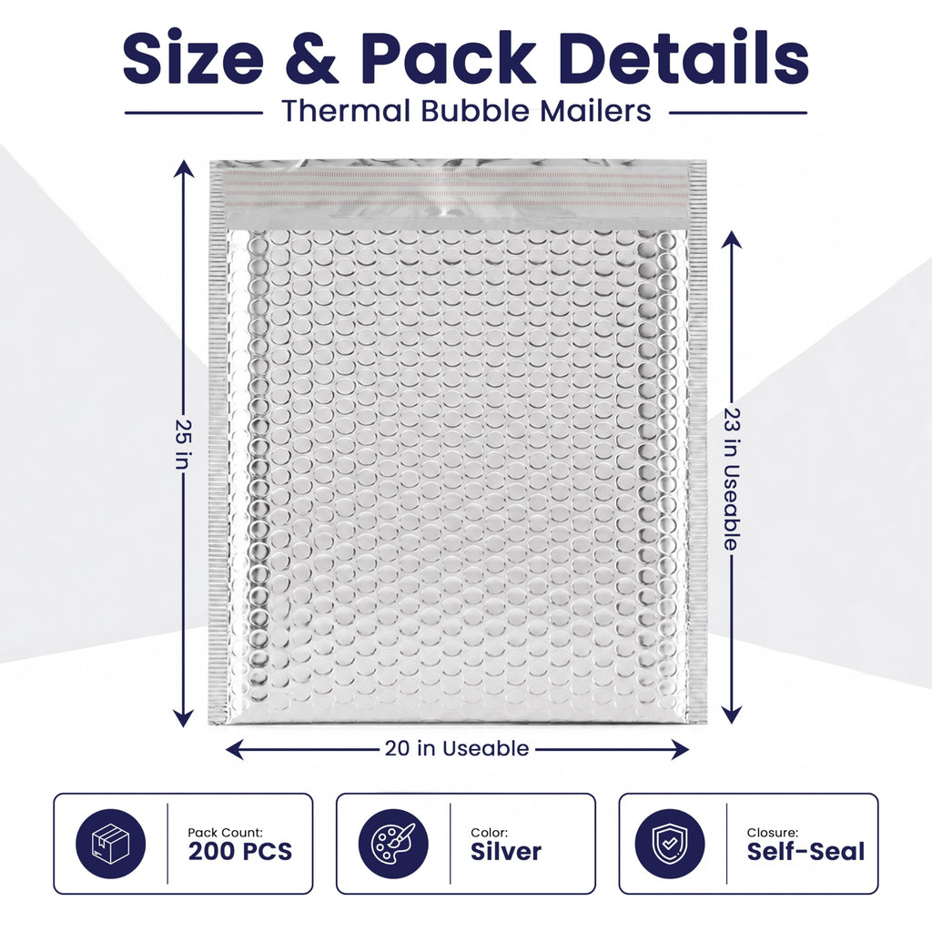 200-Pack Insulated Silver Thermal Bubble Mailers 6 x 7 - Waterproof Metallic Foil Self-Sealing Padded Envelopes for Cold Shipping, Perishables, Food, Cosmetics, Pharmaceuticals